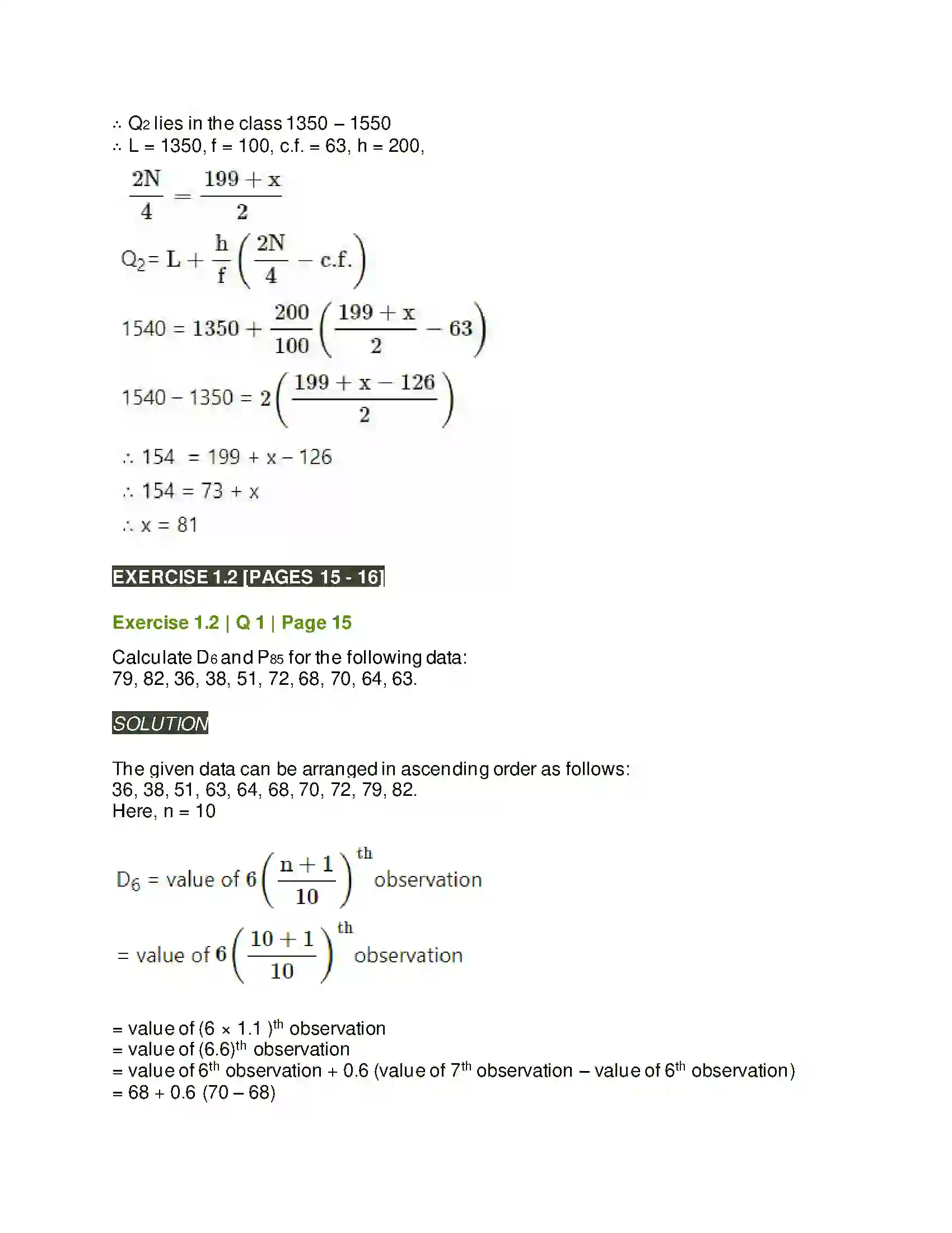 Maharashtra Board Class 11th Mathematics & Statistics - 2 Partition Values Solution 16