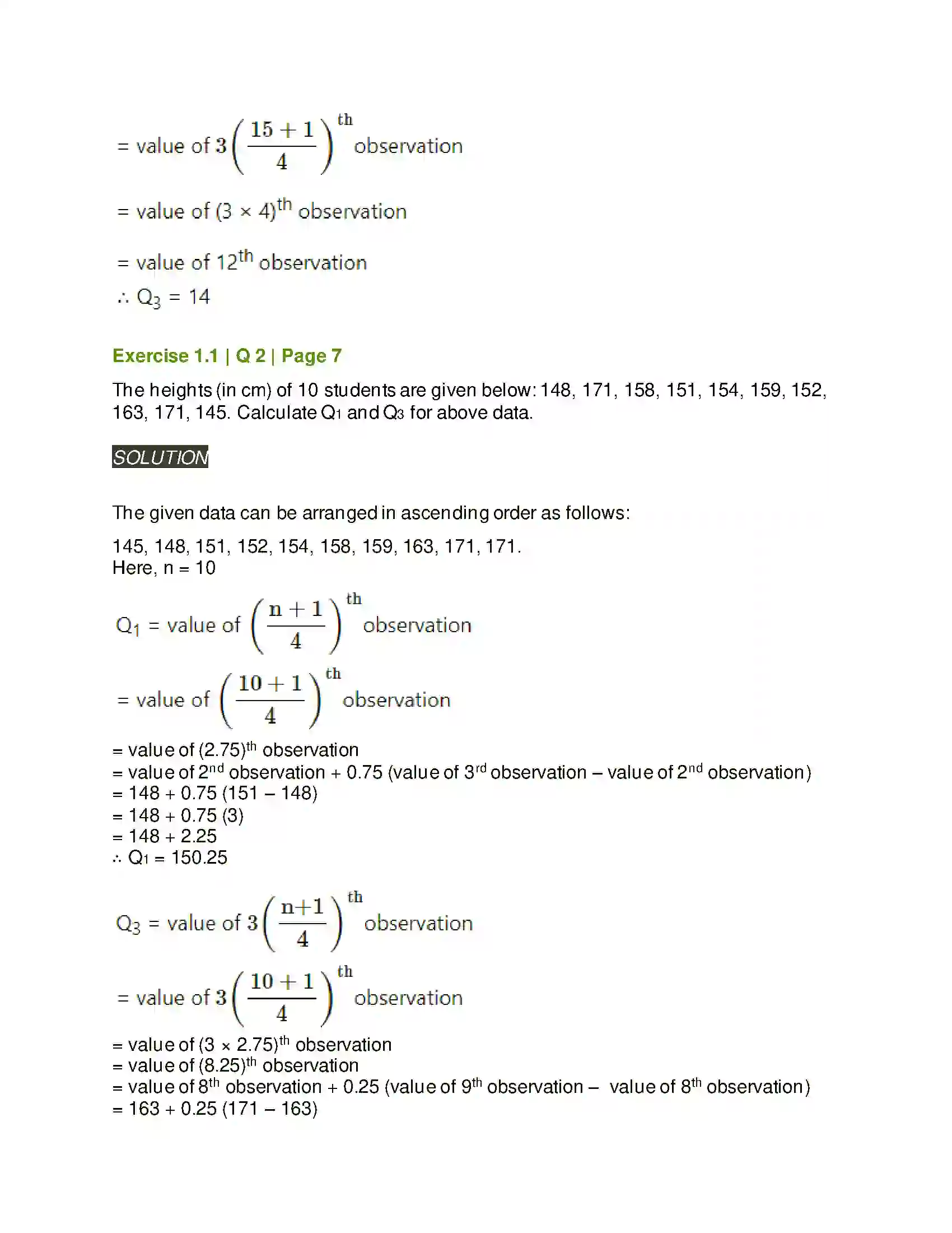 Maharashtra Board Class 11th Mathematics & Statistics - 2 Partition Values Solution 2