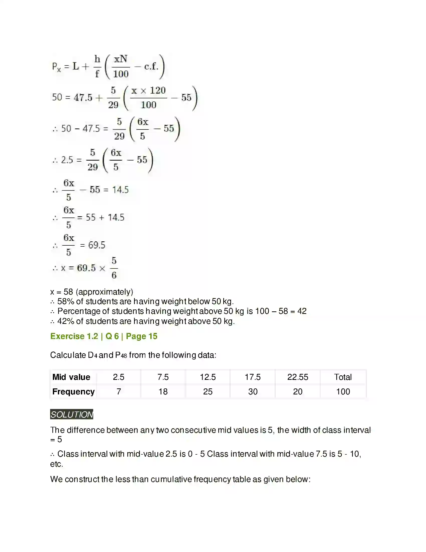 Maharashtra Board Class 11th Mathematics & Statistics - 2 Partition Values Solution 23