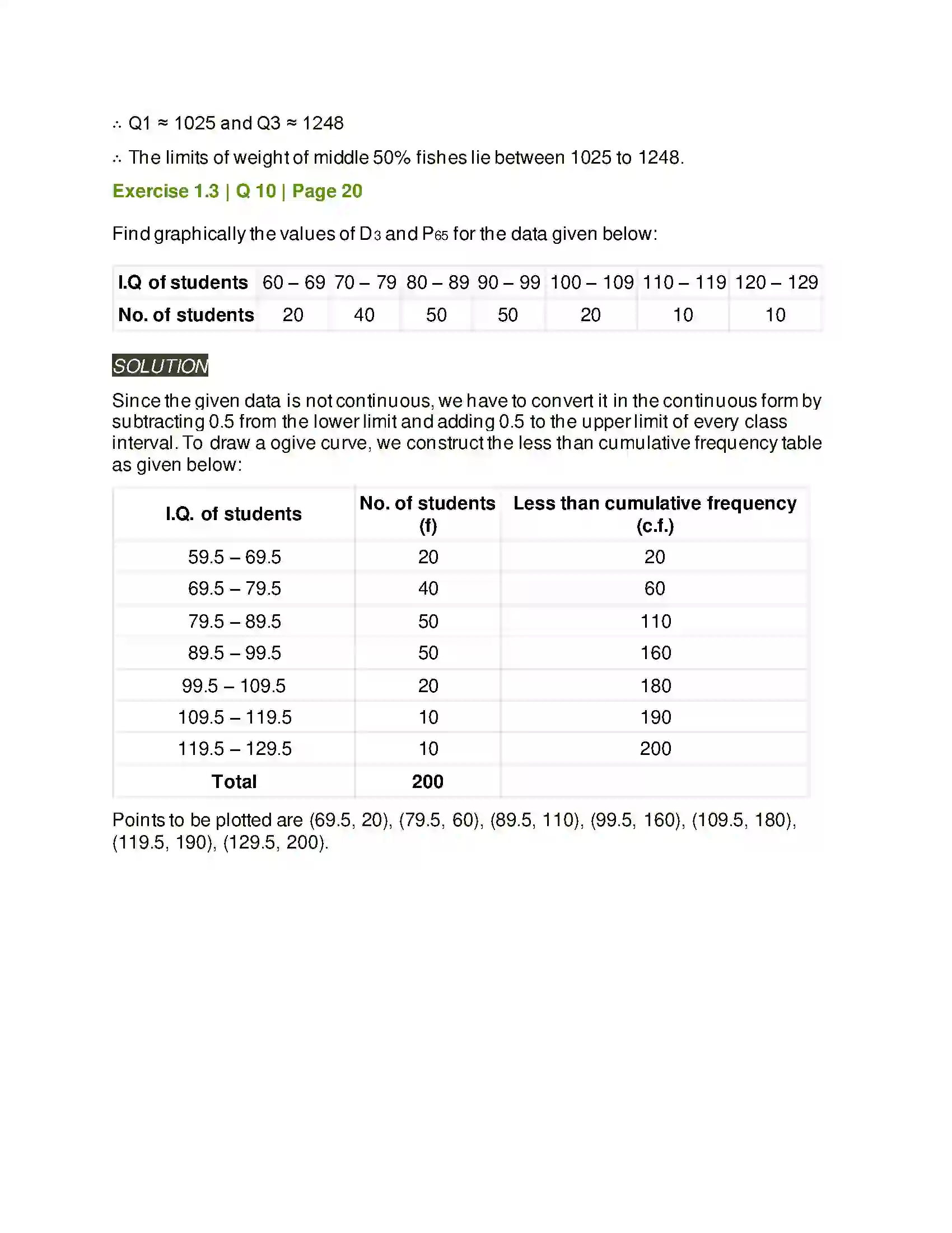 Maharashtra Board Class 11th Mathematics & Statistics - 2 Partition Values Solution 50