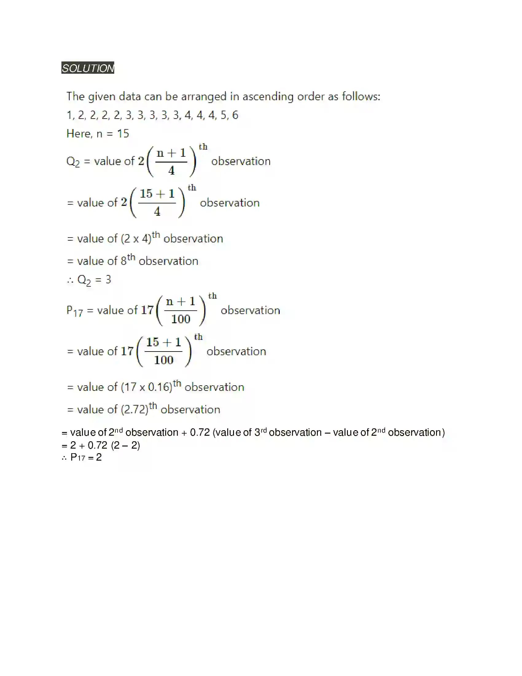 Maharashtra Board Class 11th Mathematics & Statistics - 2 Partition Values Solution 52