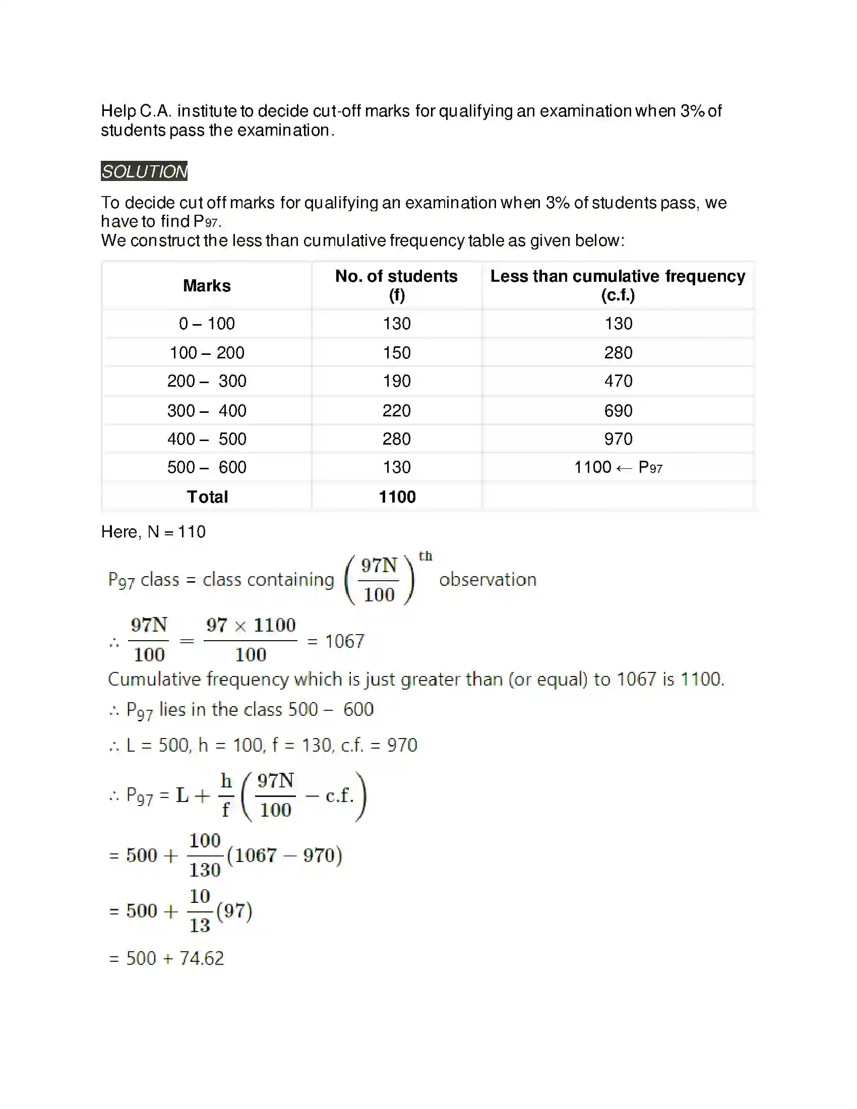 Maharashtra Board Class 11th Mathematics & Statistics - 2 Partition Values Solution 62
