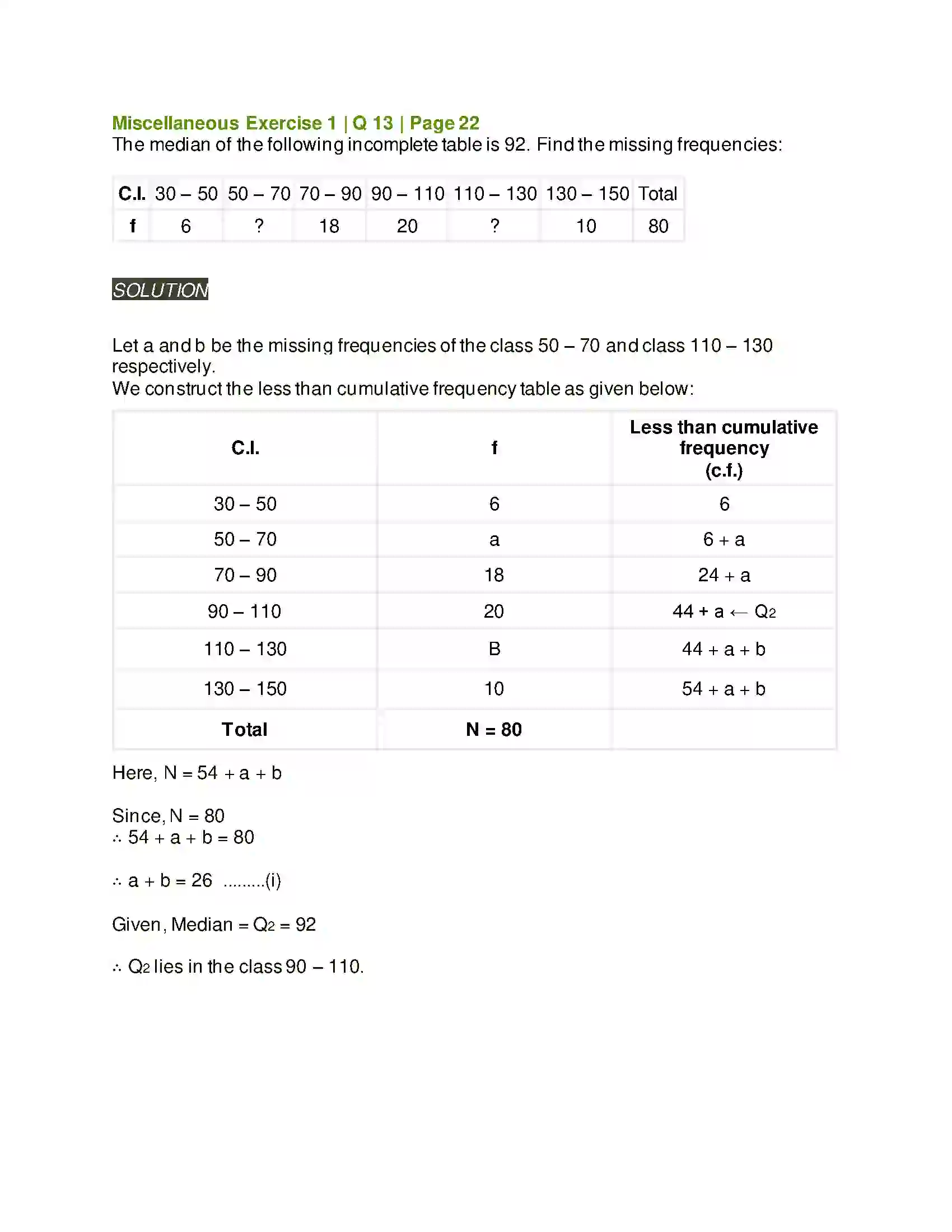 Maharashtra Board Class 11th Mathematics & Statistics - 2 Partition Values Solution 70