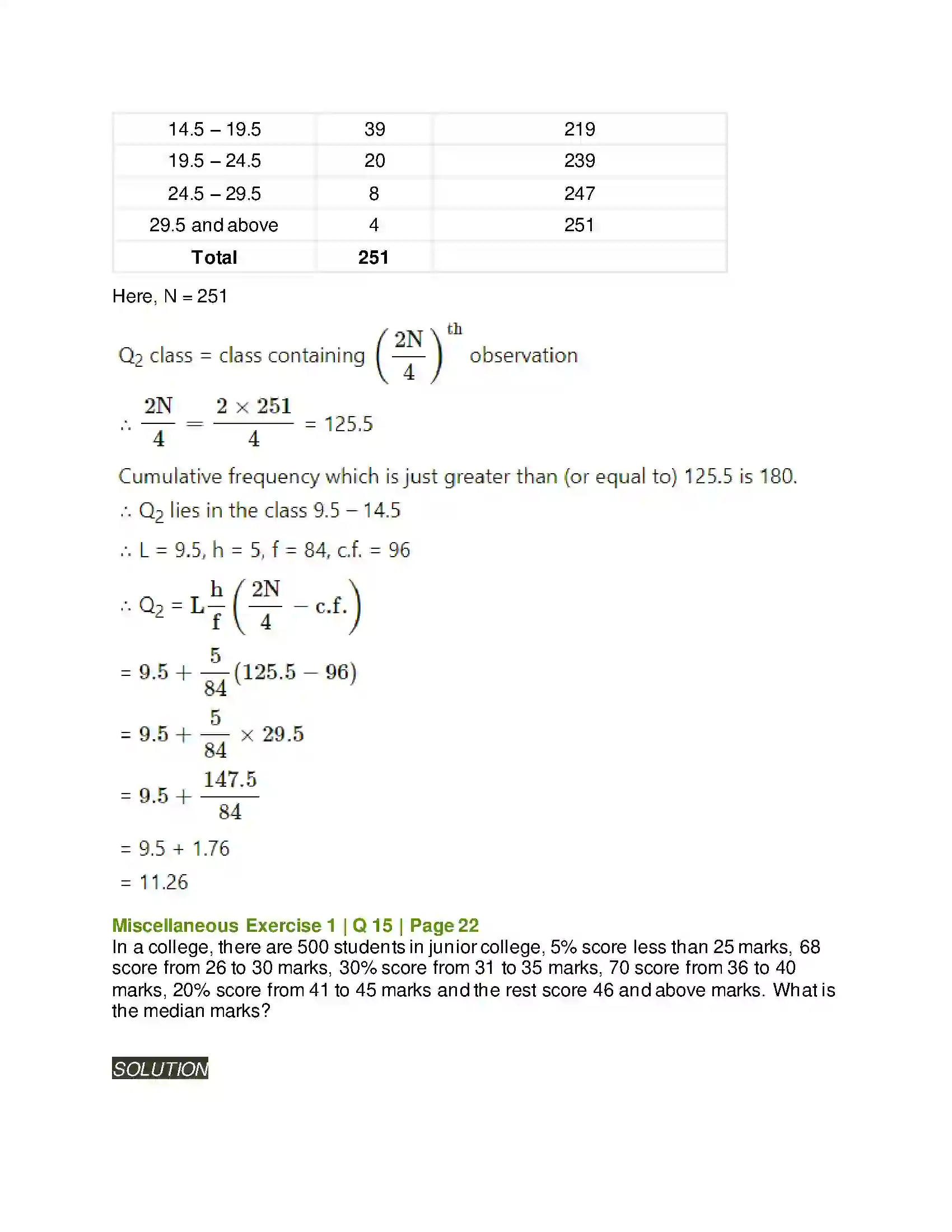 Maharashtra Board Class 11th Mathematics & Statistics - 2 Partition Values Solution 72