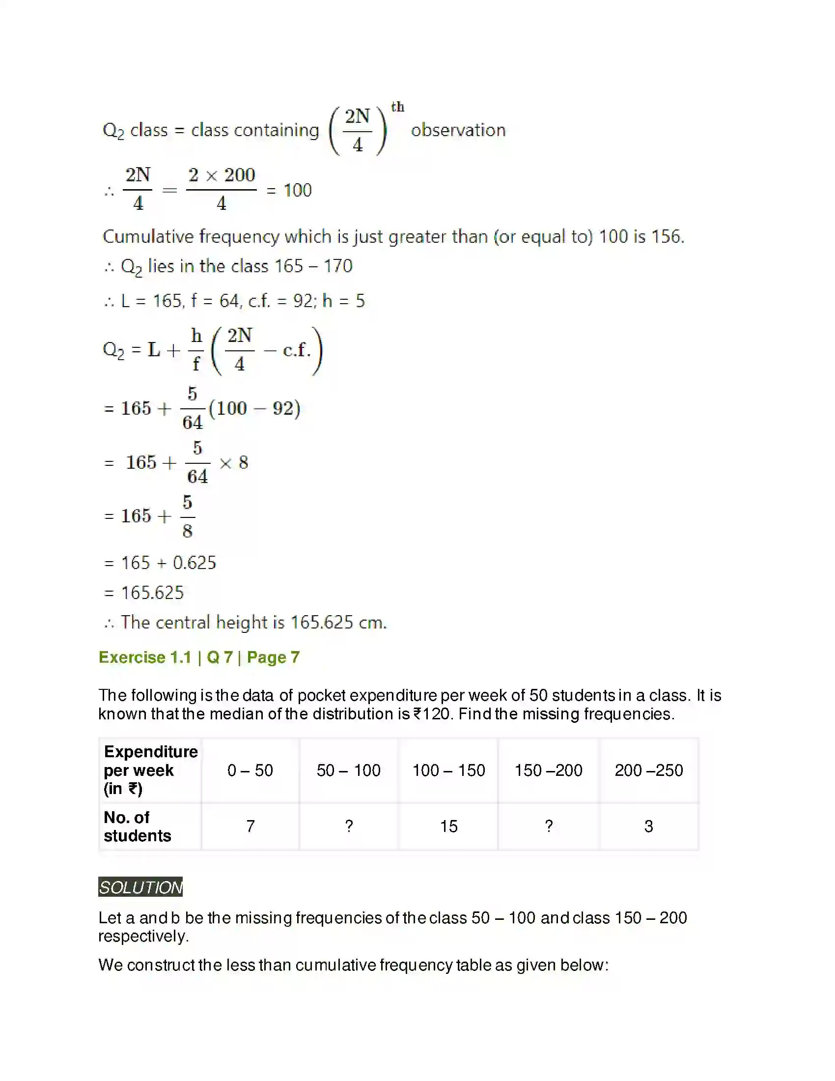 Maharashtra Board Class 11th Mathematics & Statistics - 2 Partition Values Solution 8