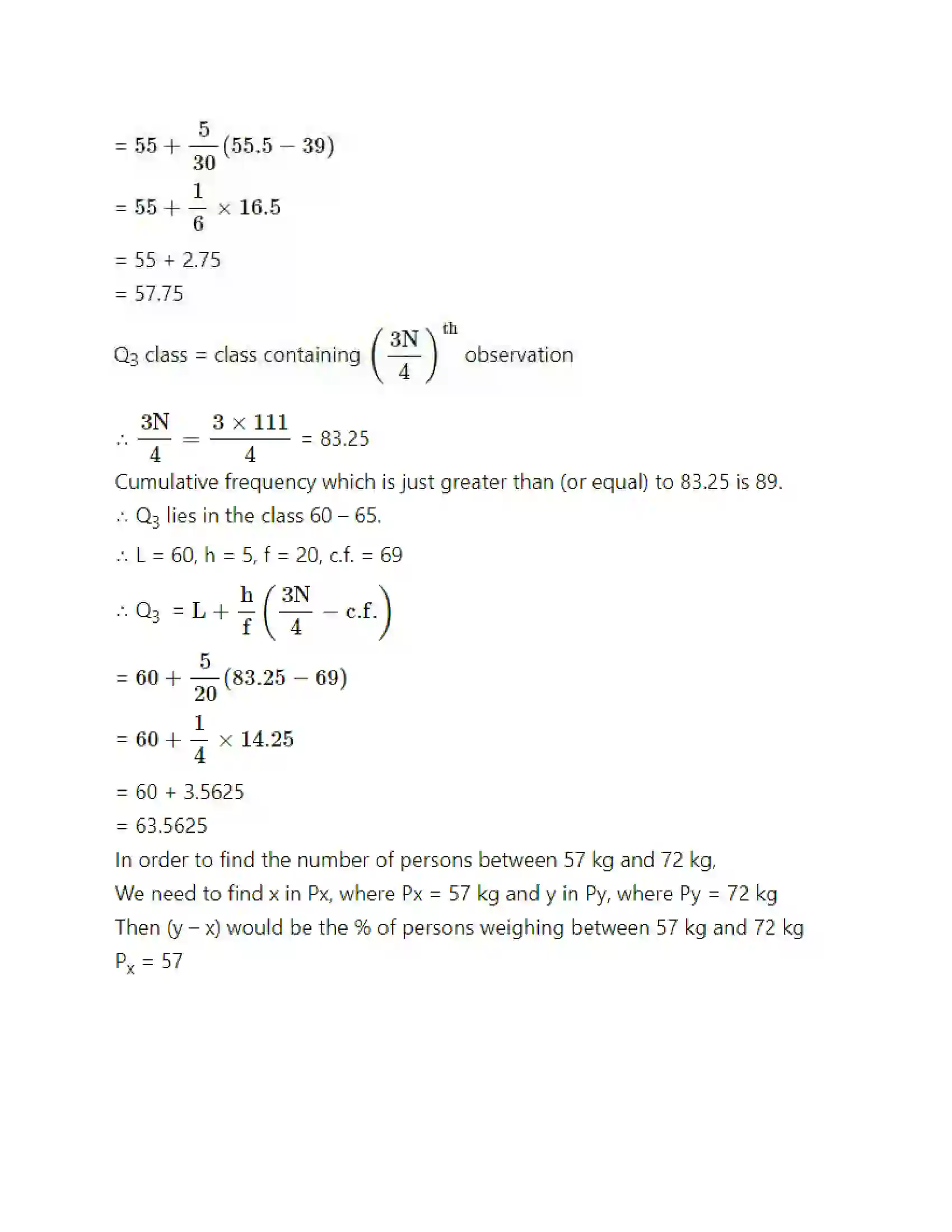 Maharashtra Board Class 11th Mathematics & Statistics - 2 Partition Values Solution 82