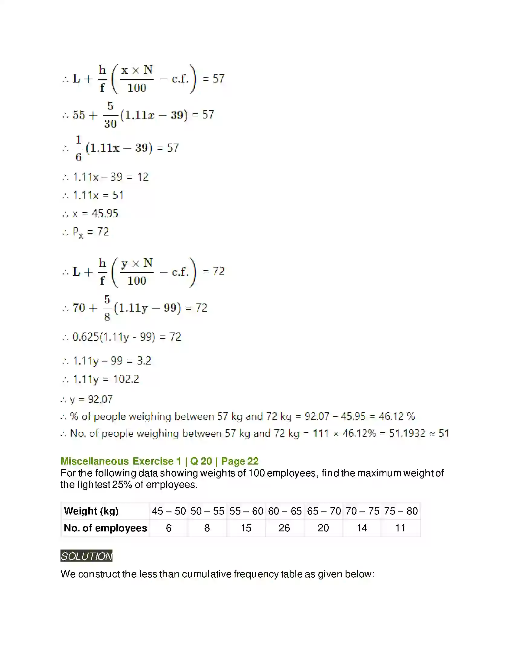 Maharashtra Board Class 11th Mathematics & Statistics - 2 Partition Values Solution 83