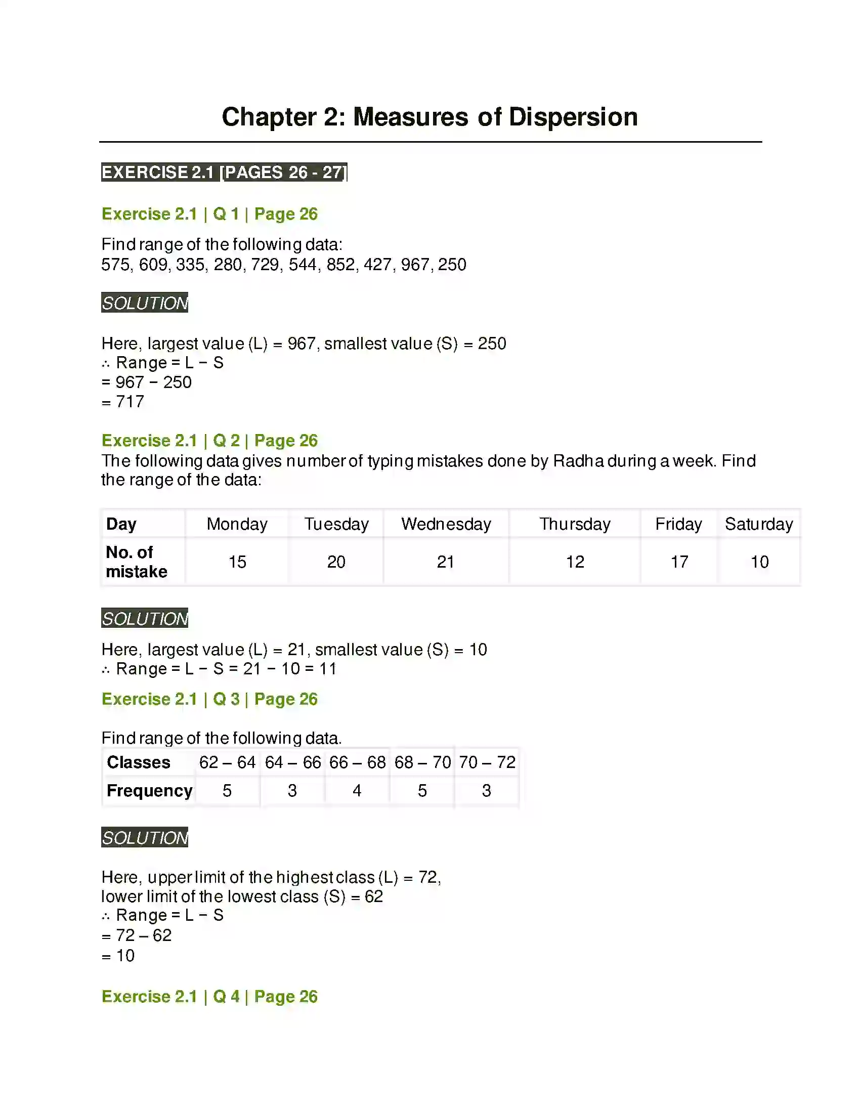Maharashtra Board Class 11th Mathematics & Statistics - 2 Measures of Dispersion Solution 1