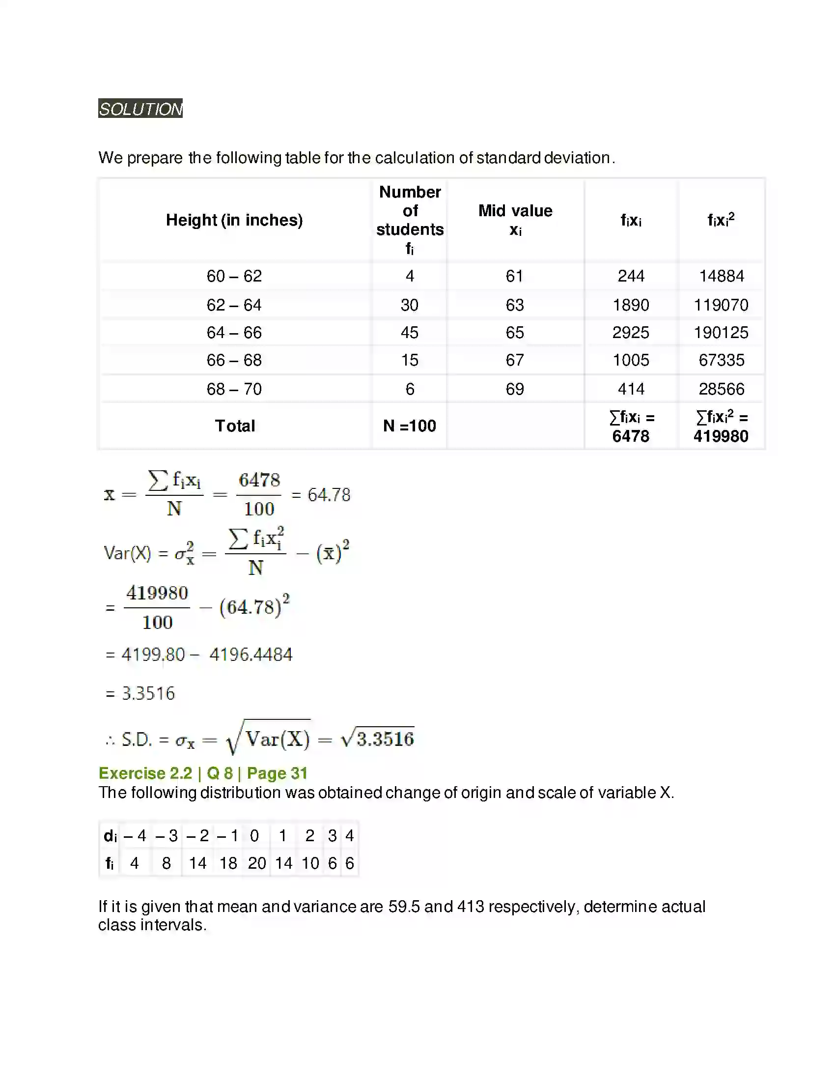 Maharashtra Board Class 11th Mathematics & Statistics - 2 Measures of Dispersion Solution 18