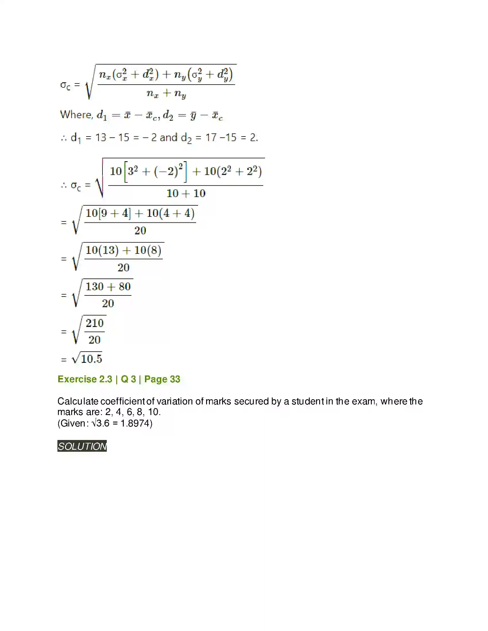 Maharashtra Board Class 11th Mathematics & Statistics - 2 Measures of Dispersion Solution 24