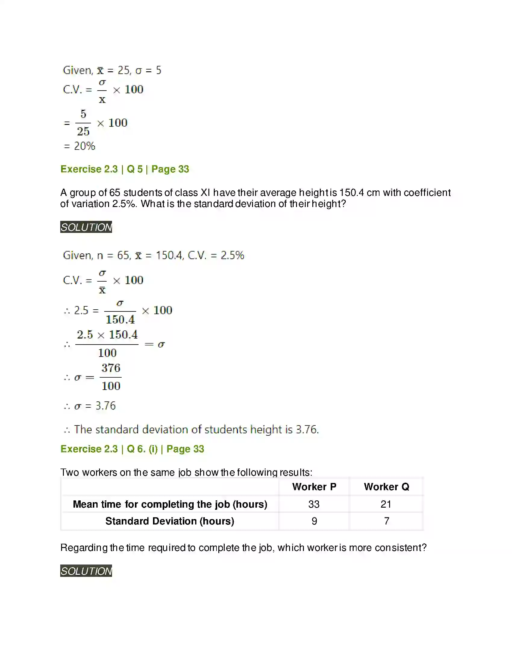 Maharashtra Board Class 11th Mathematics & Statistics - 2 Measures of Dispersion Solution 26
