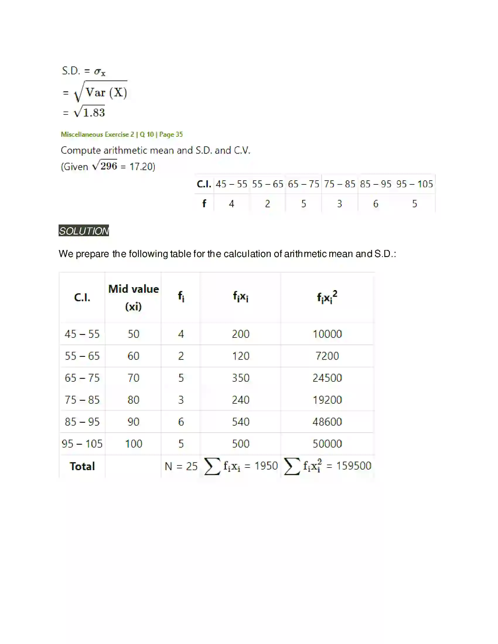 Maharashtra Board Class 11th Mathematics & Statistics - 2 Measures of Dispersion Solution 45