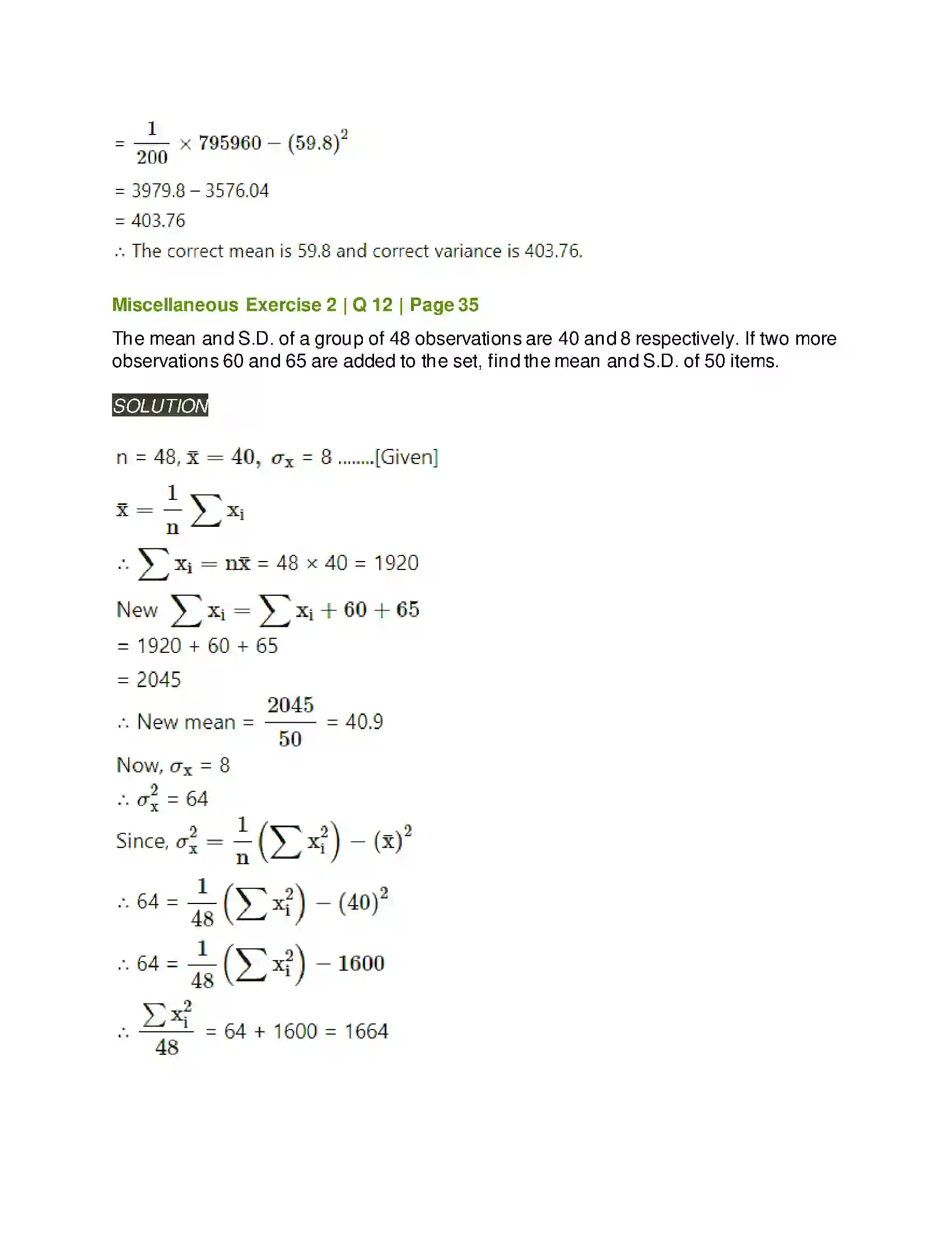 Maharashtra Board Class 11th Mathematics & Statistics - 2 Measures of Dispersion Solution 49