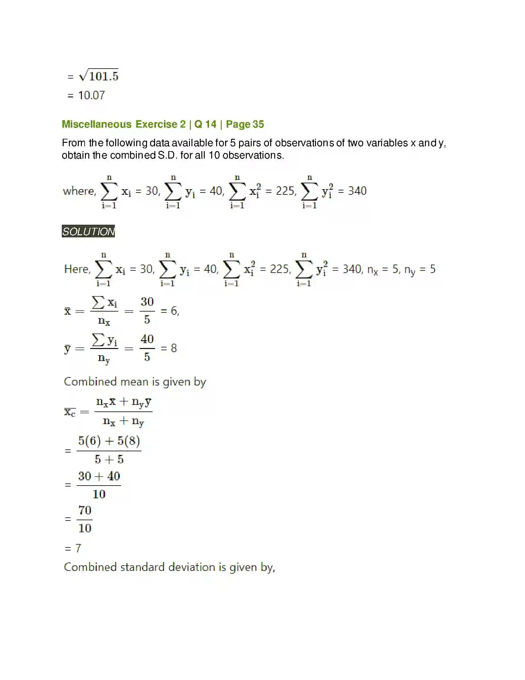 Maharashtra Board Class 11th Mathematics & Statistics - 2 Measures of Dispersion Solution 52