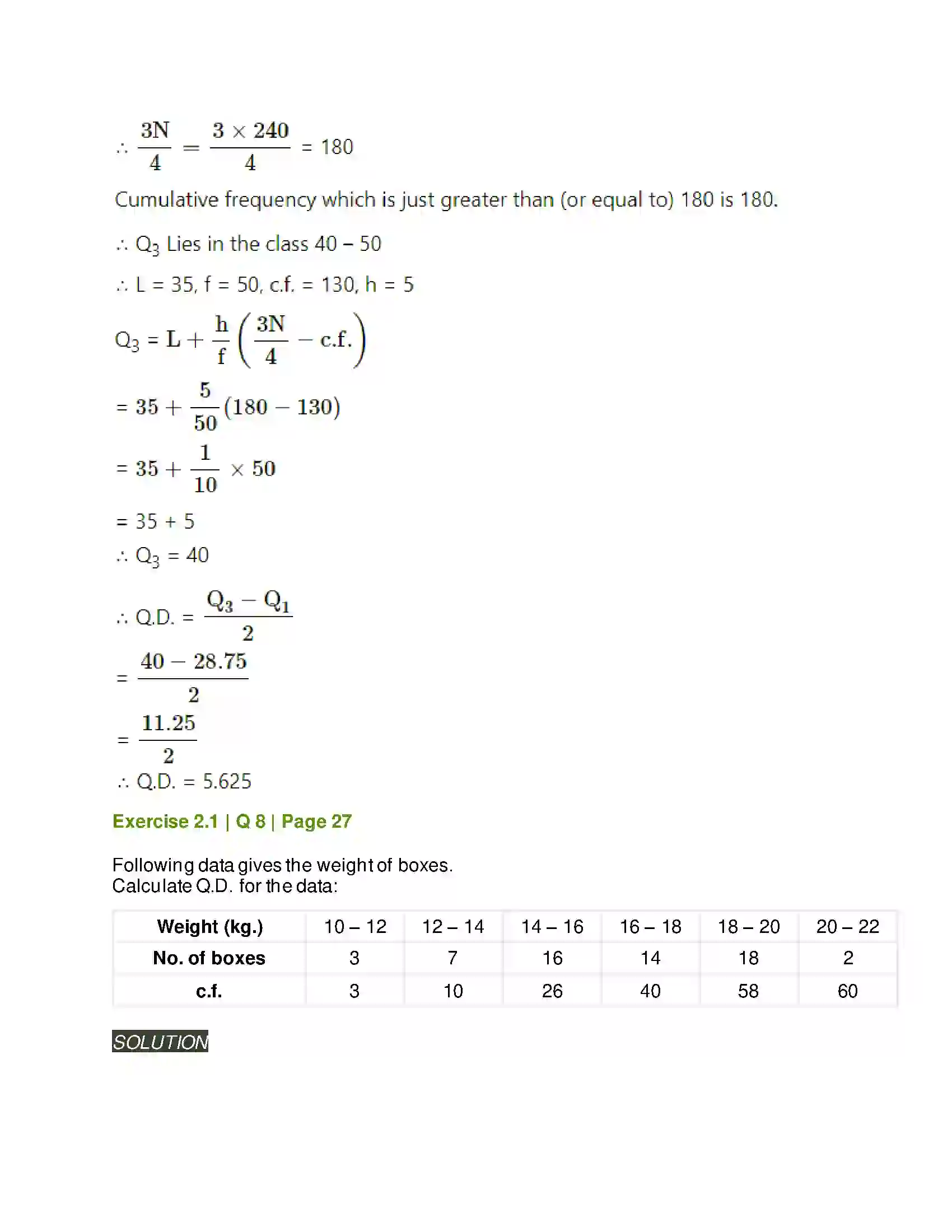 Maharashtra Board Class 11th Mathematics & Statistics - 2 Measures of Dispersion Solution 8
