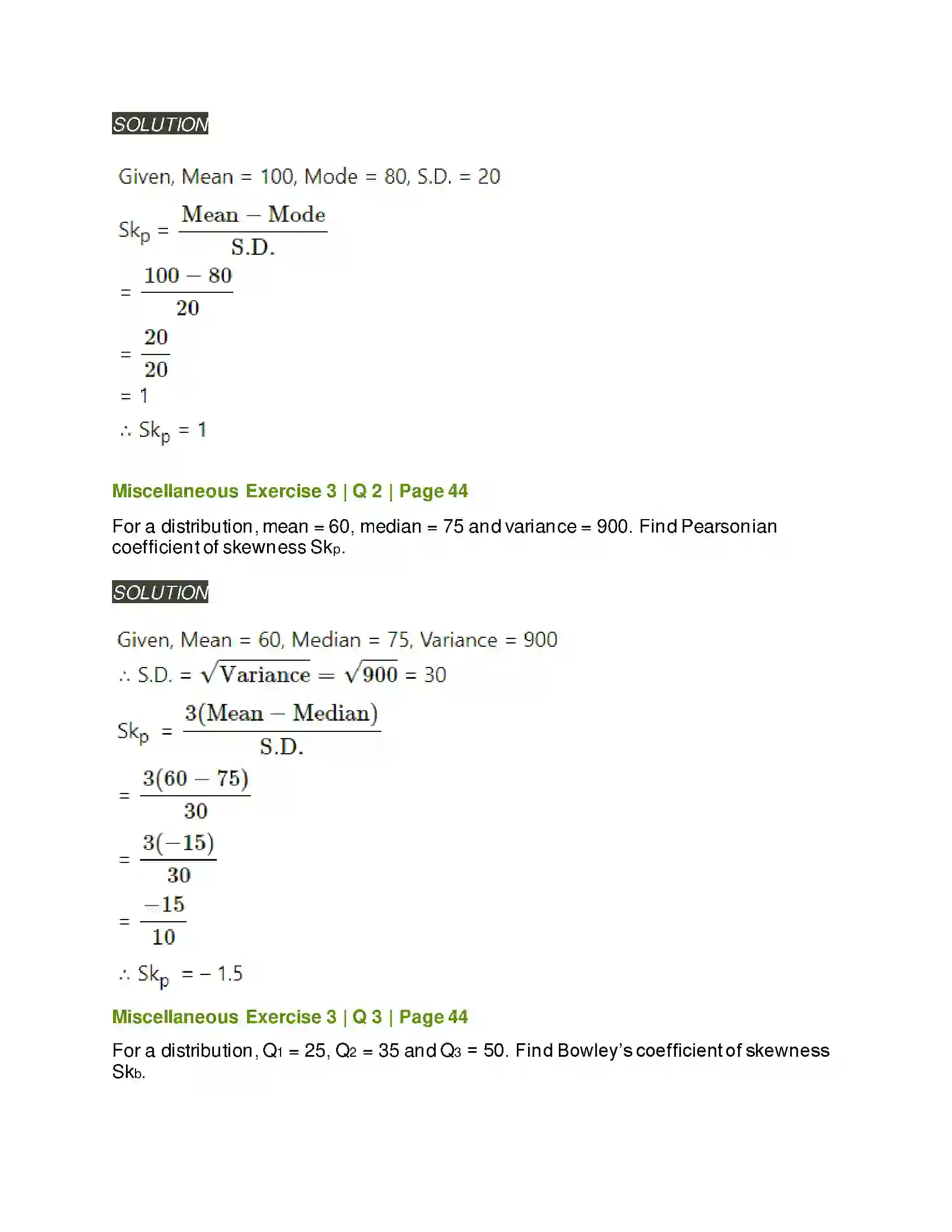 Maharashtra Board Class 11th Mathematics & Statistics - 2 Skewness Solution 12