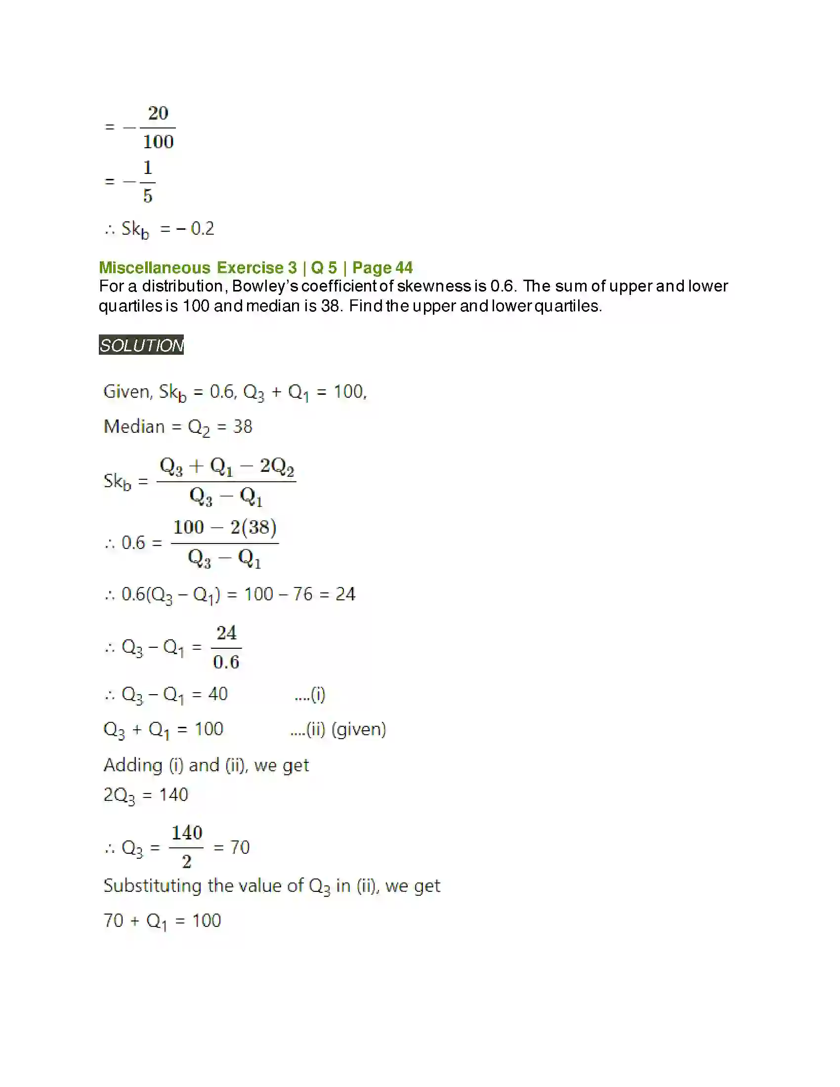 Maharashtra Board Class 11th Mathematics & Statistics - 2 Skewness Solution 14