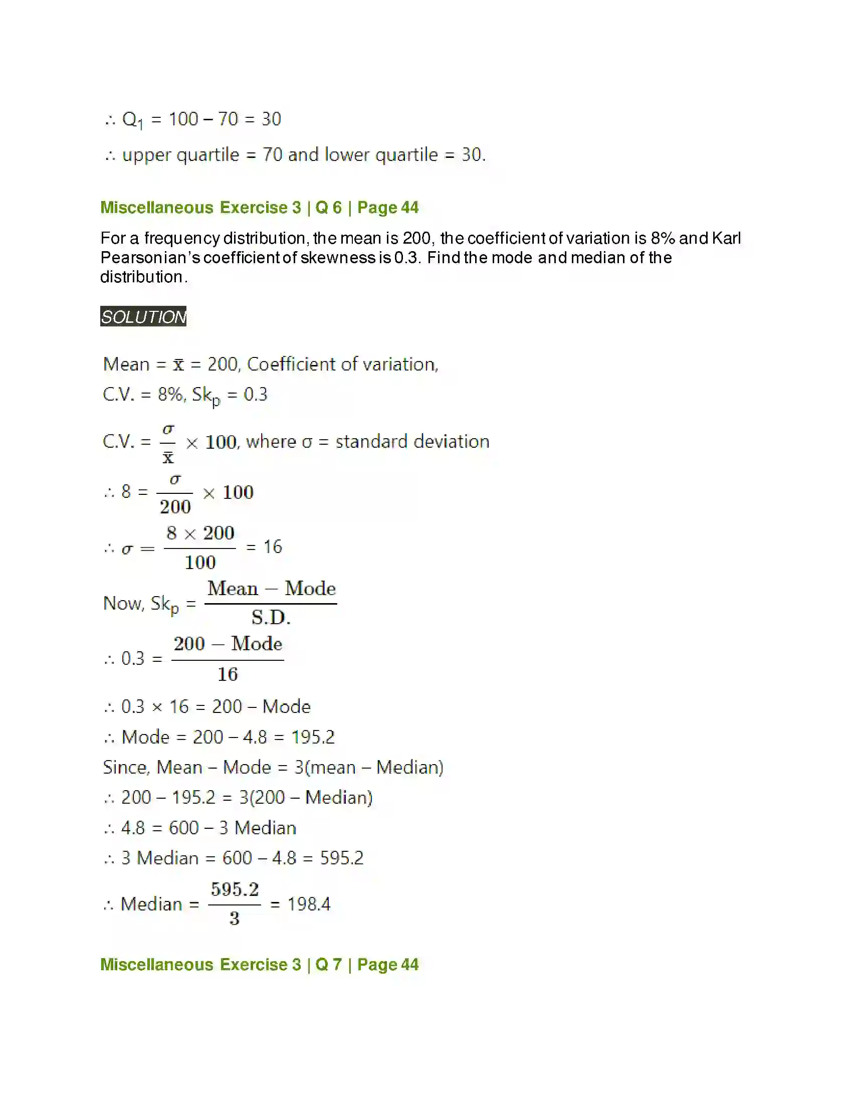 Maharashtra Board Class 11th Mathematics & Statistics - 2 Skewness Solution 15