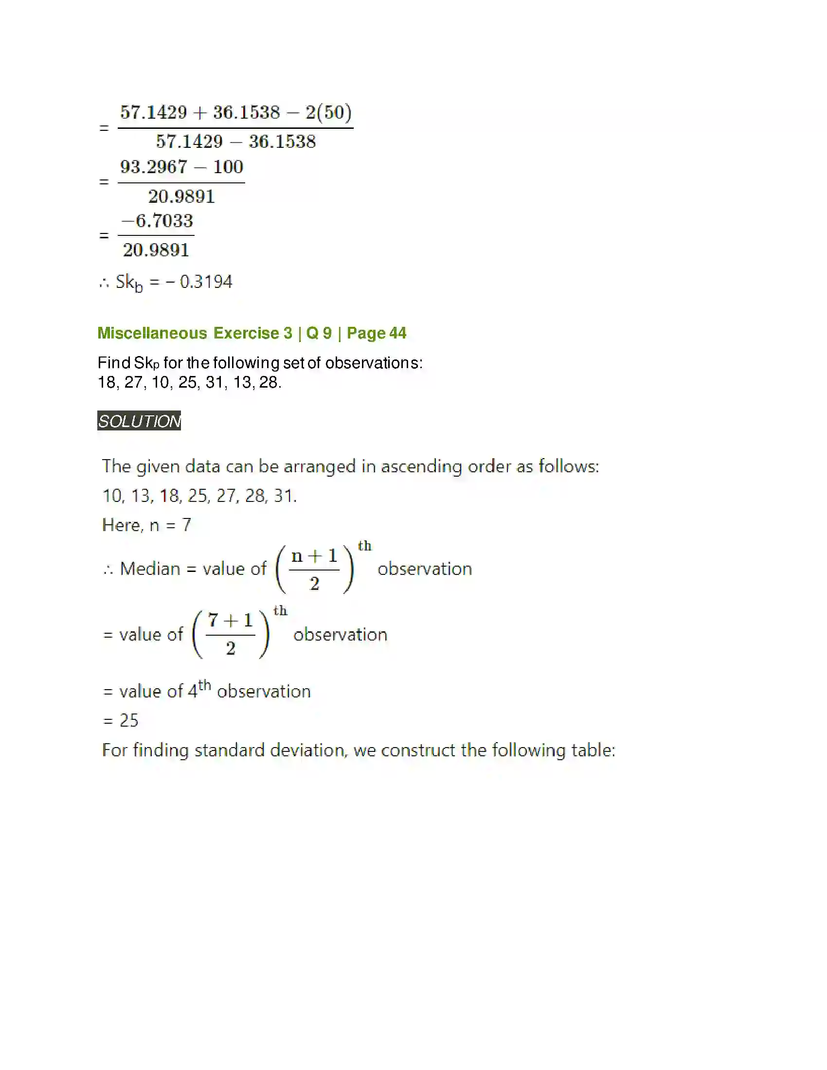Maharashtra Board Class 11th Mathematics & Statistics - 2 Skewness Solution 23