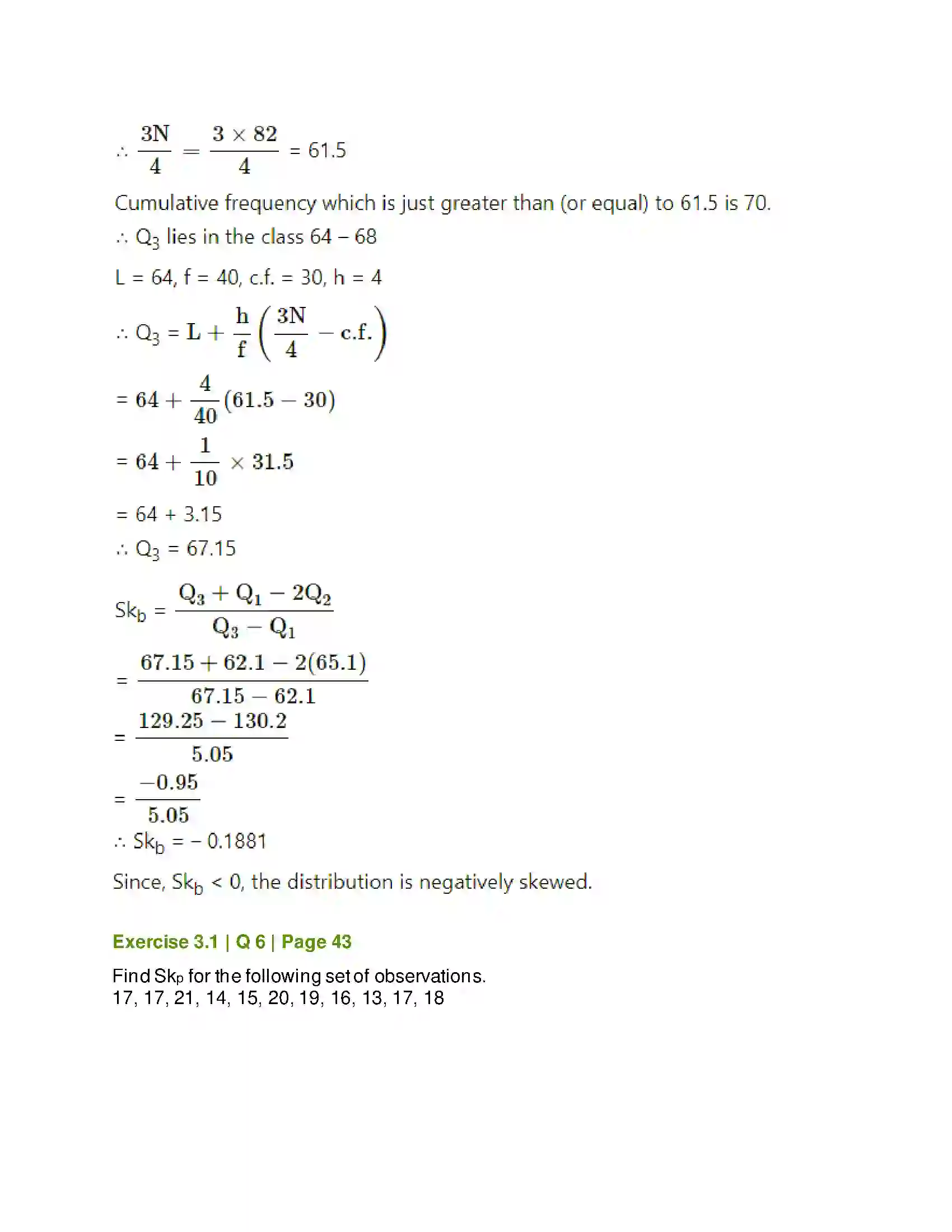 Maharashtra Board Class 11th Mathematics & Statistics - 2 Skewness Solution 7
