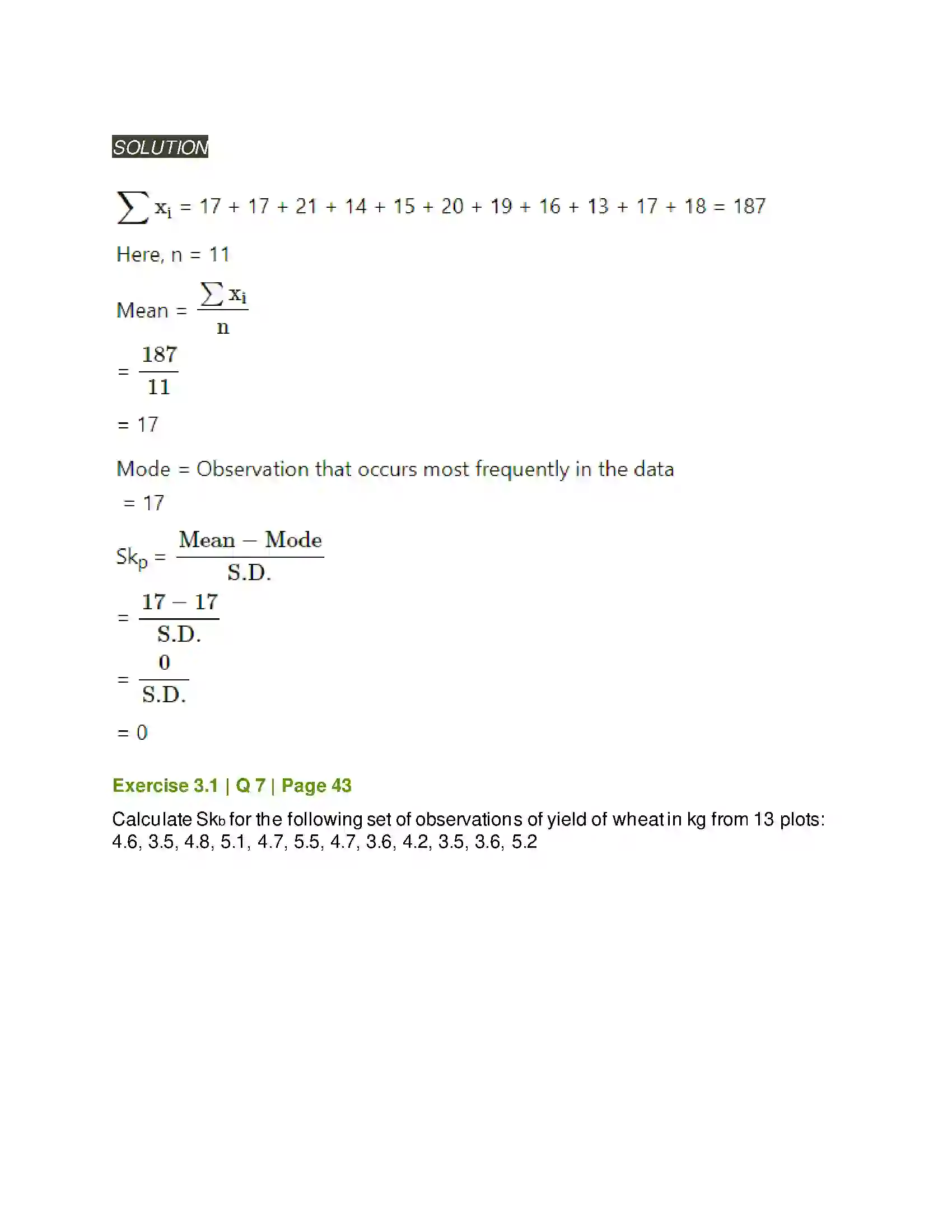 Maharashtra Board Class 11th Mathematics & Statistics - 2 Skewness Solution 8