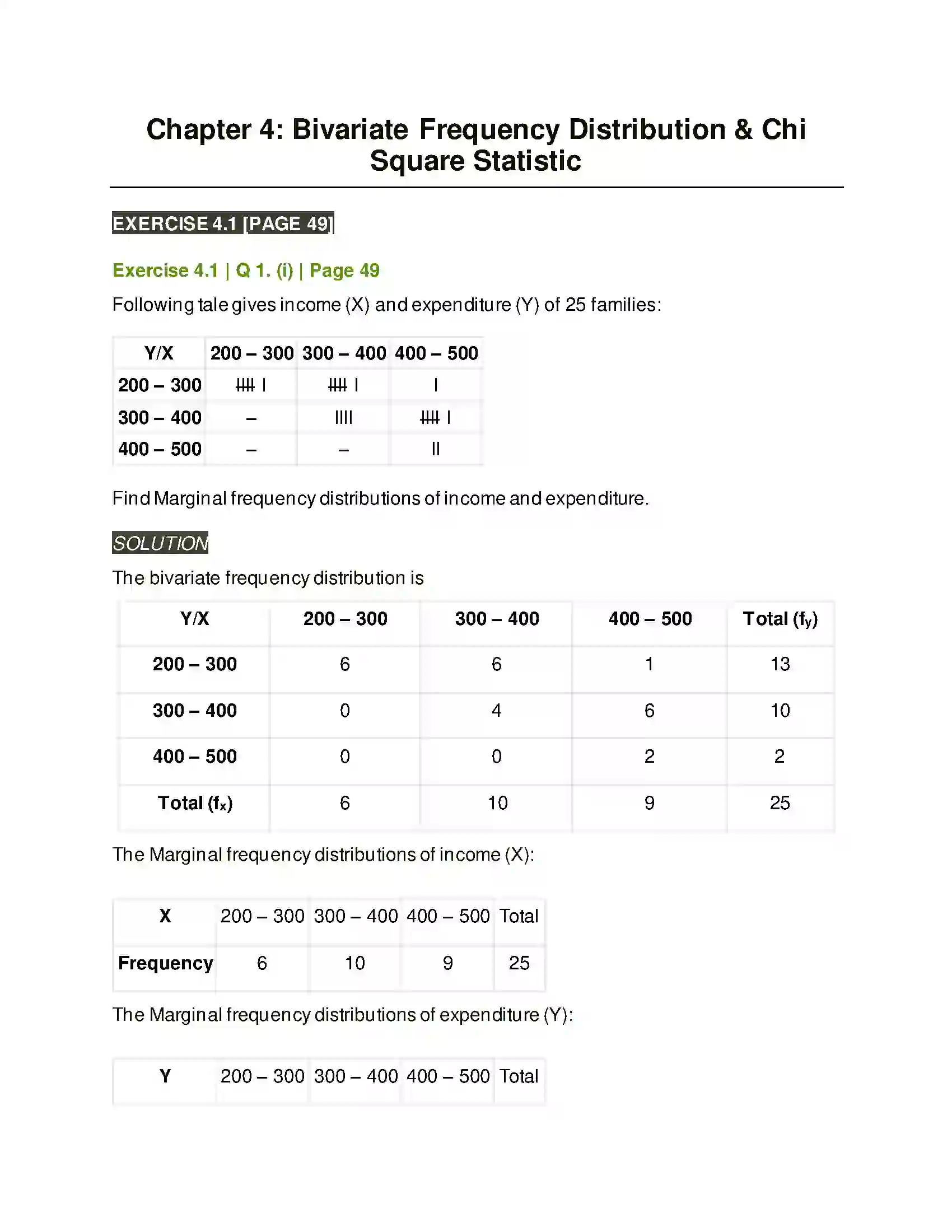 Maharashtra Board Class 11th Mathematics & Statistics - 2 Bivariate Frequency Distribution & Chi Square Statistic Solution 1
