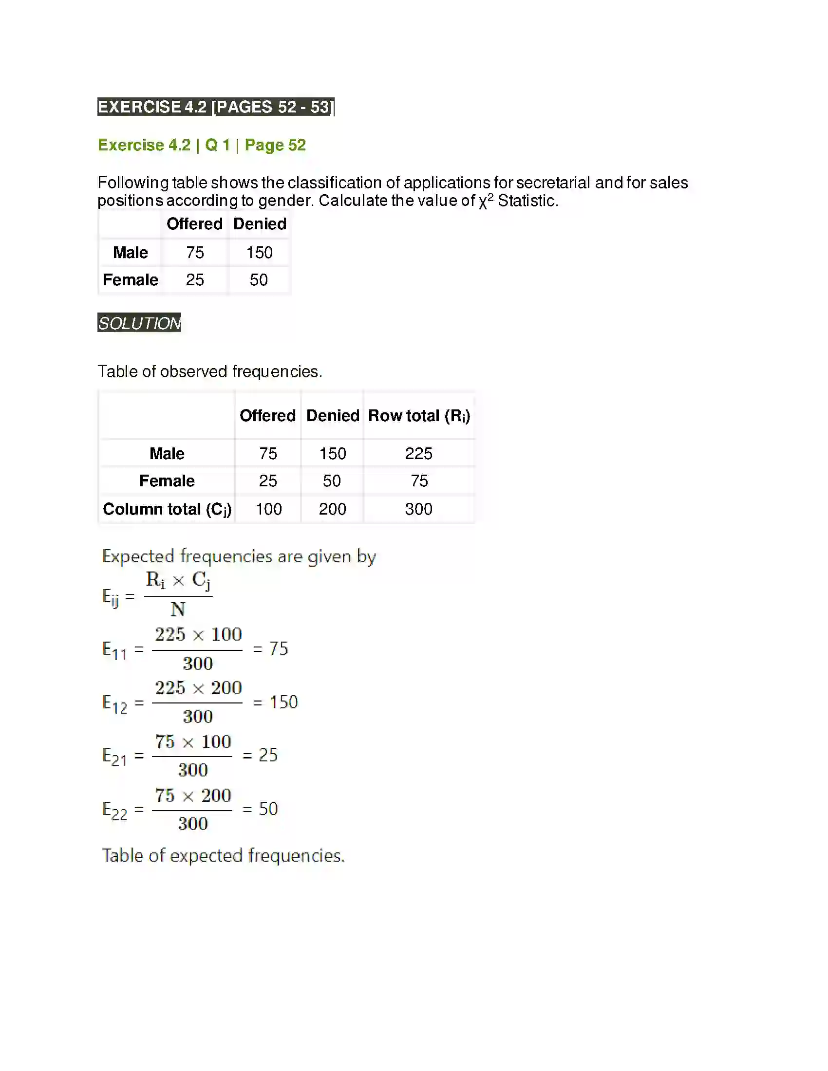 Maharashtra Board Class 11th Mathematics & Statistics - 2 Bivariate Frequency Distribution & Chi Square Statistic Solution 10