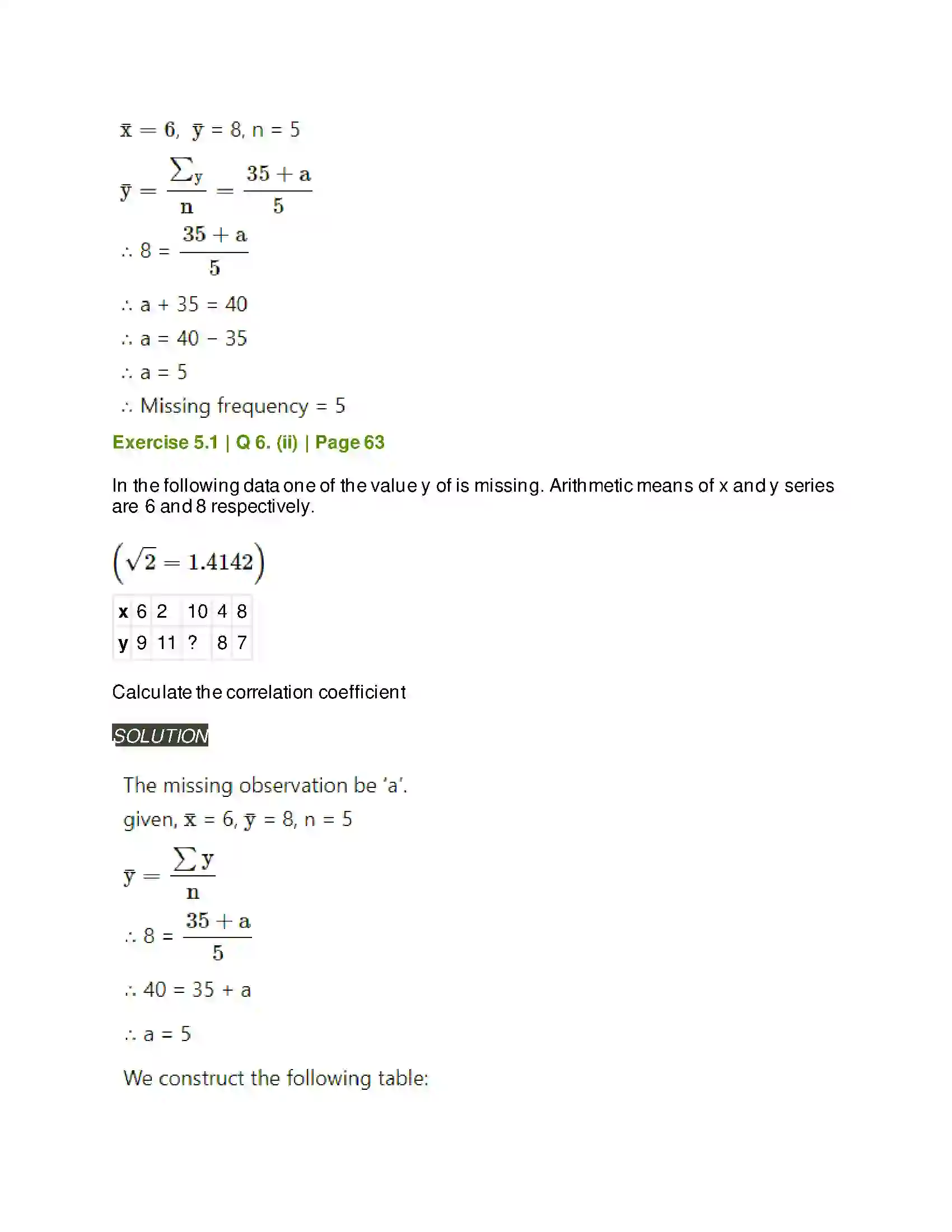 Maharashtra Board Class 11th Mathematics & Statistics - 2 Correlation Solution 5