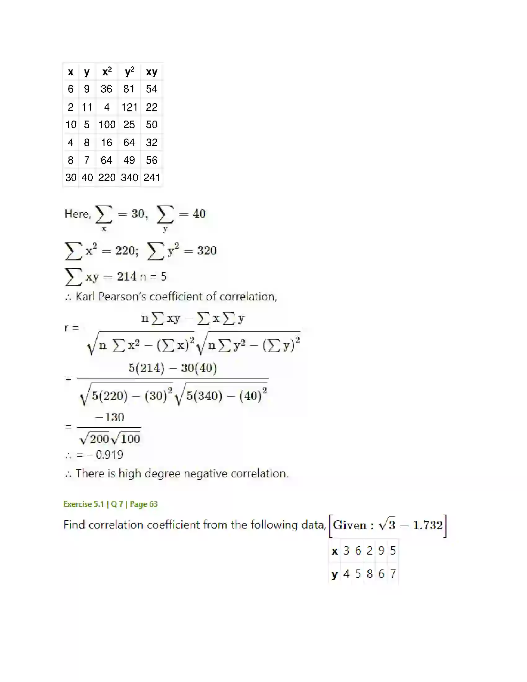 Maharashtra Board Class 11th Mathematics & Statistics - 2 Correlation Solution 6