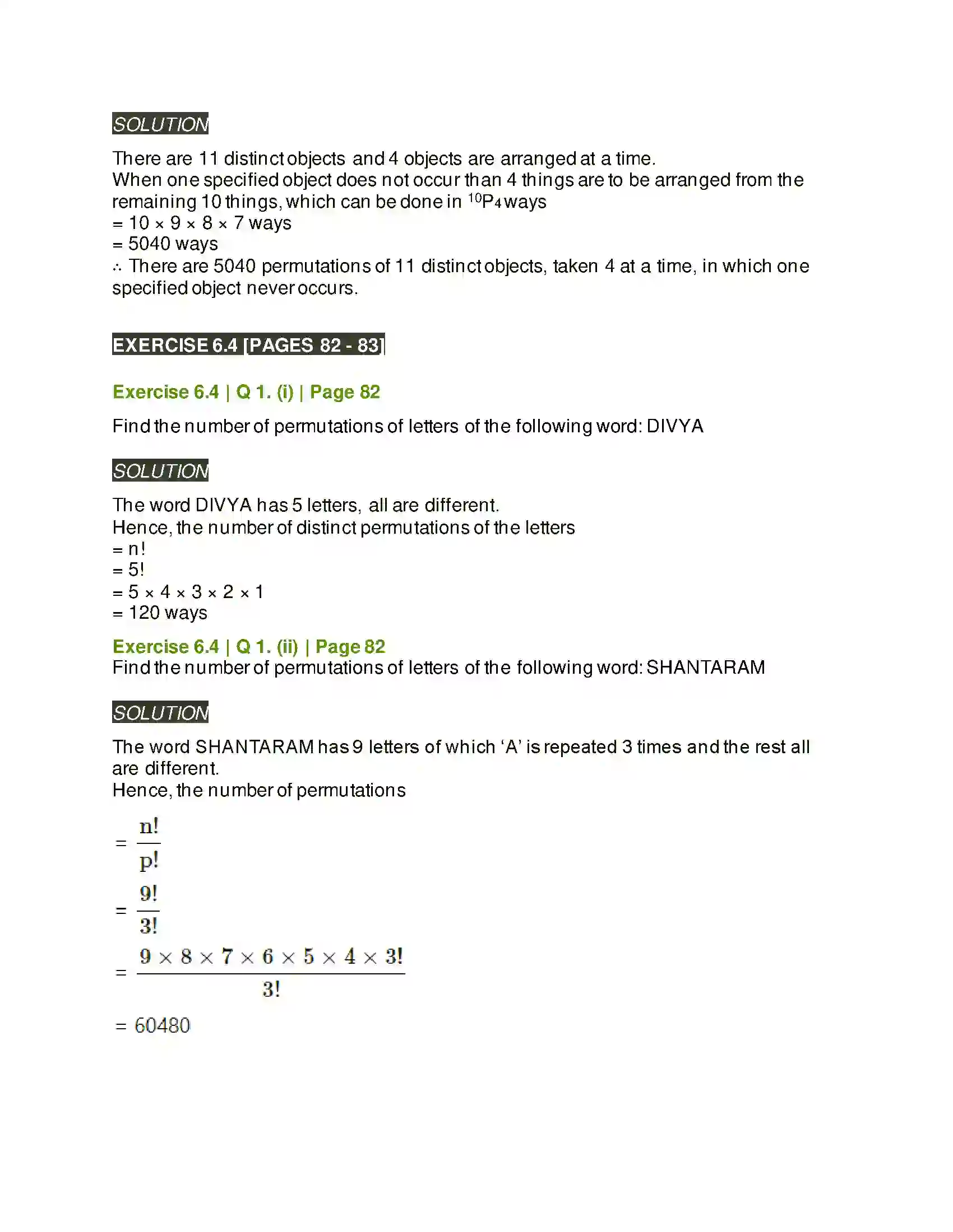 Maharashtra Board Class 11th Mathematics & Statistics - 2 Permutations and Combinations Solution 33