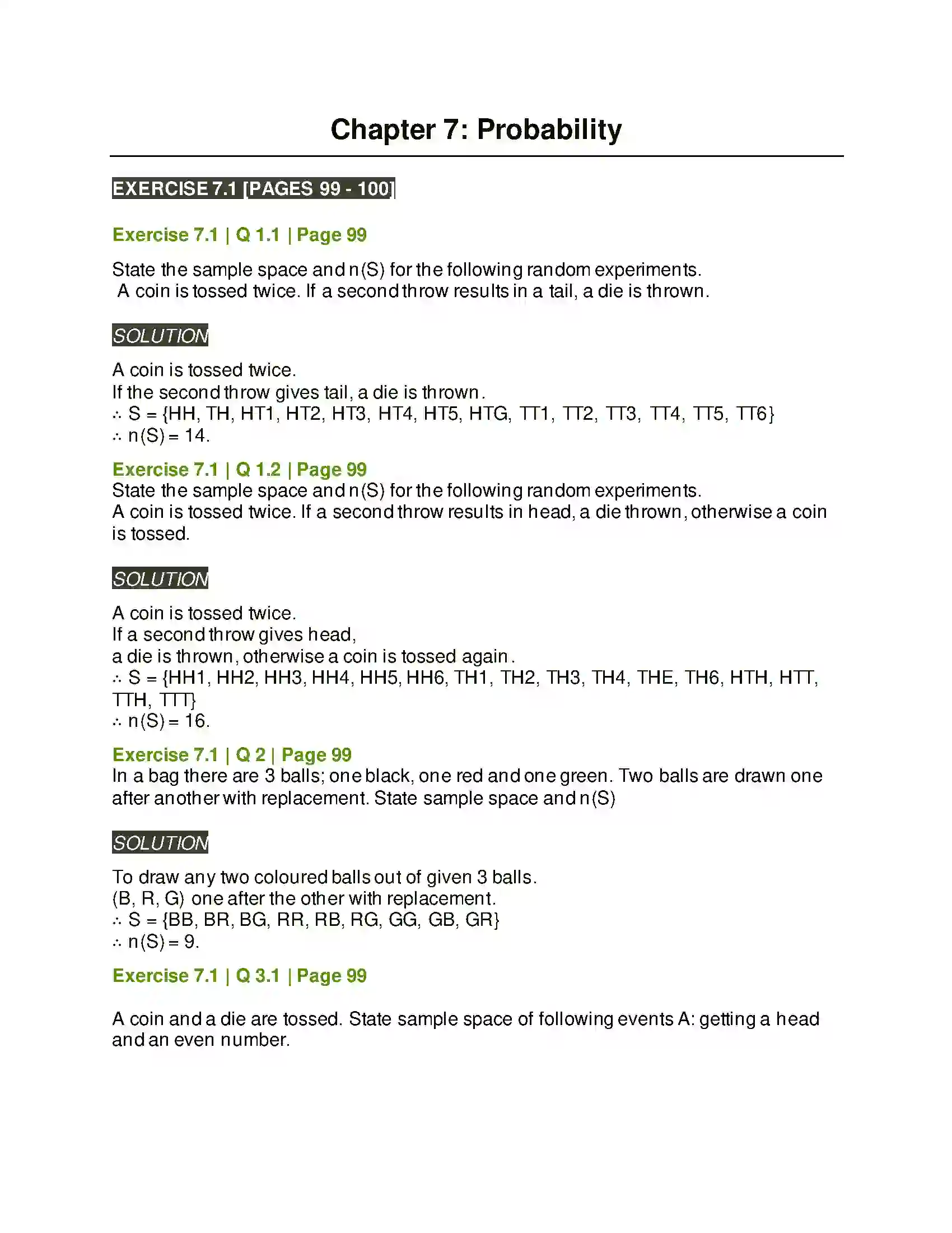 Maharashtra Board Class 11th Mathematics & Statistics - 2 Probability Solution 1