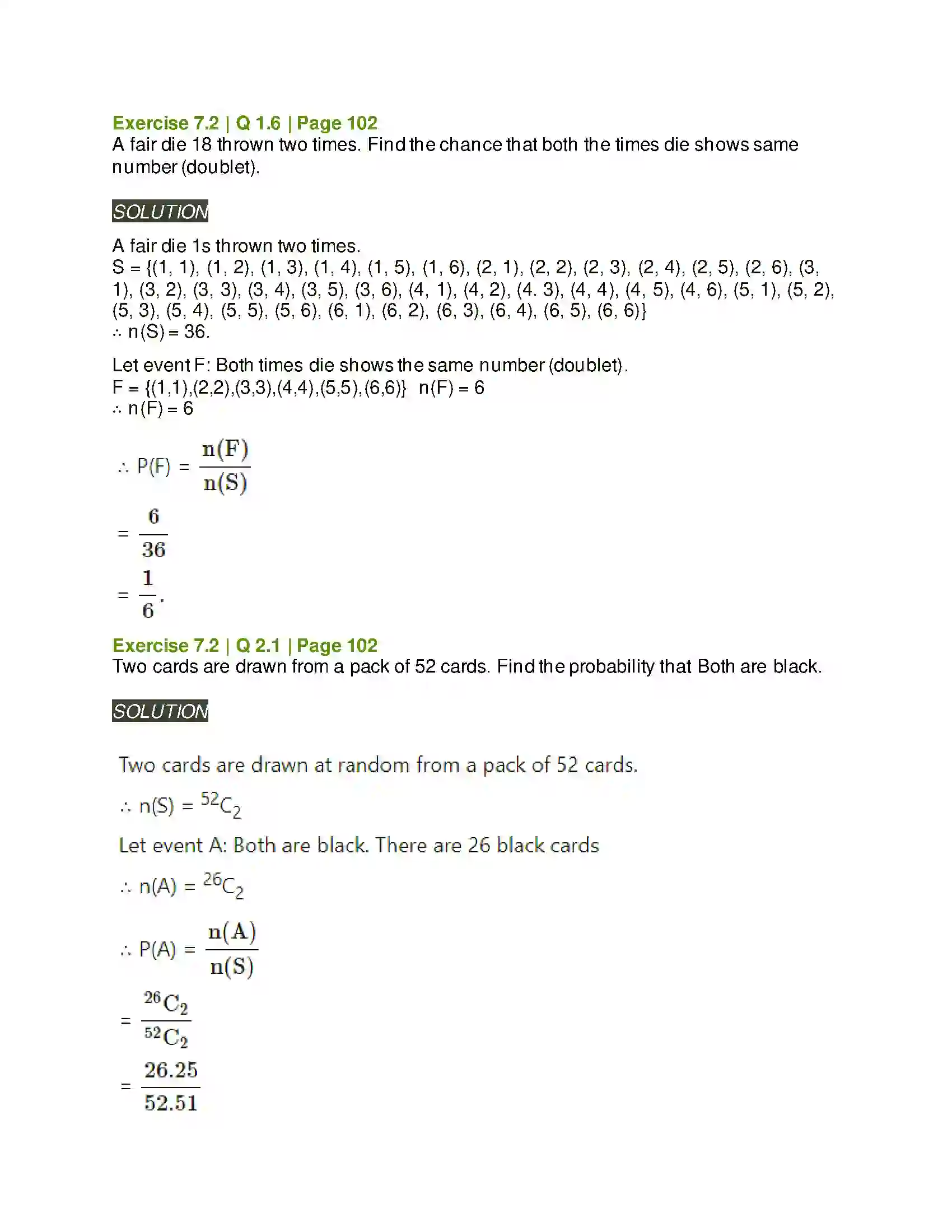 Maharashtra Board Class 11th Mathematics & Statistics - 2 Probability Solution 10