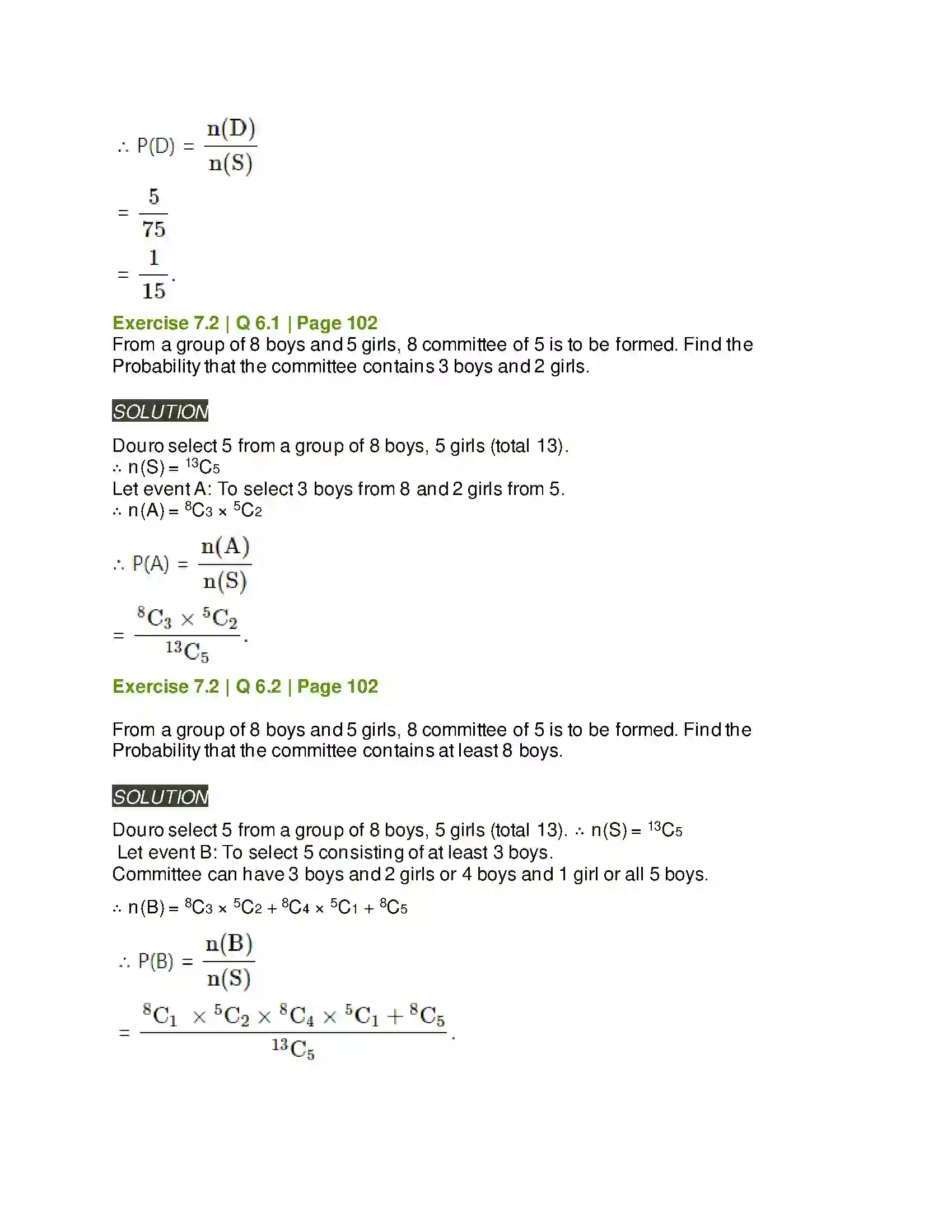 Maharashtra Board Class 11th Mathematics & Statistics - 2 Probability Solution 20