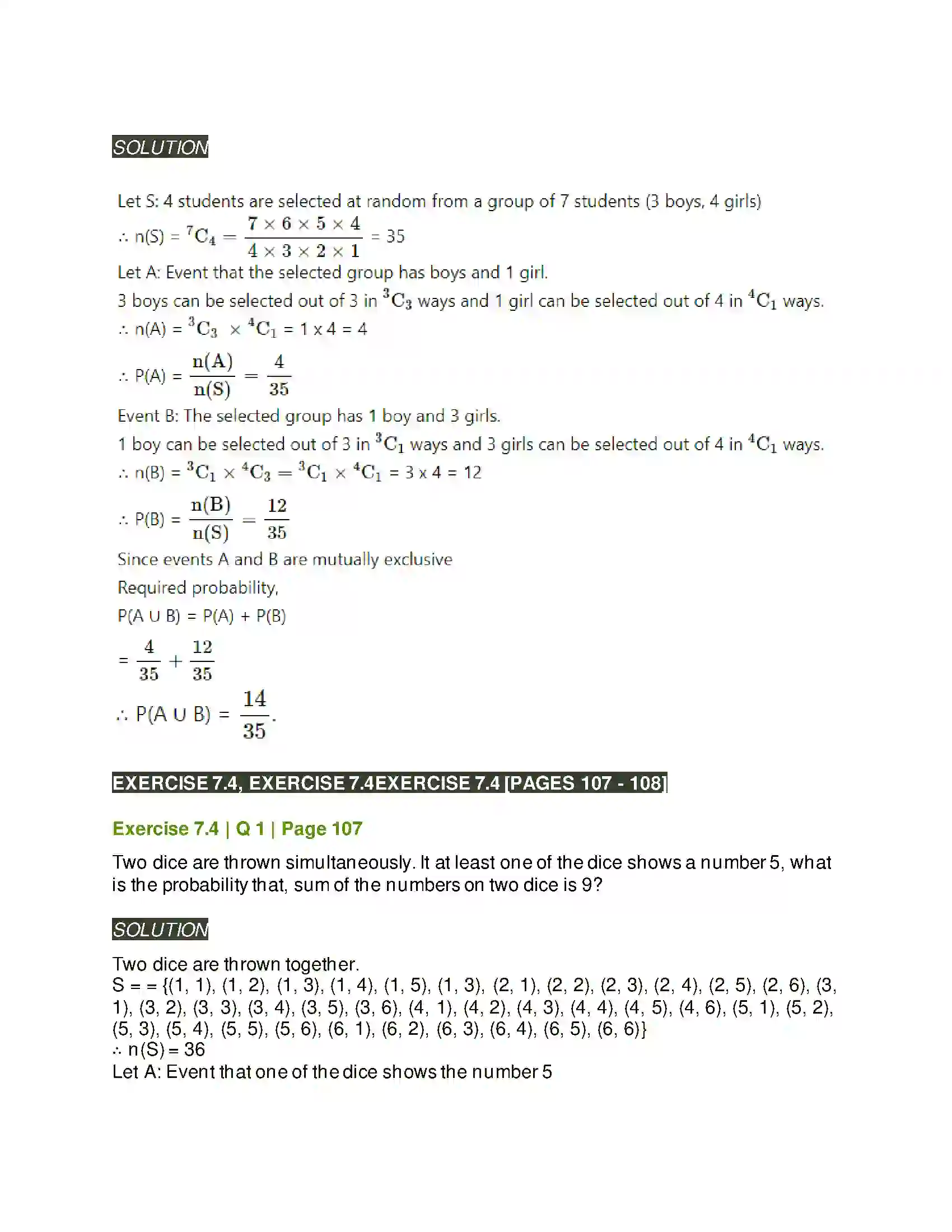 Maharashtra Board Class 11th Mathematics & Statistics - 2 Probability Solution 42