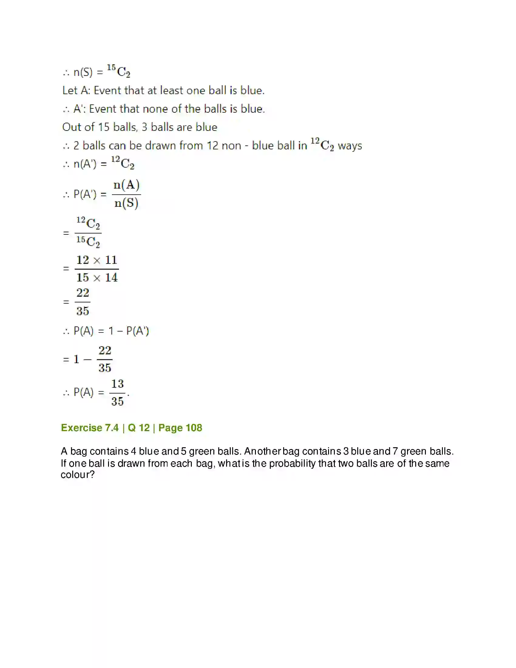 Maharashtra Board Class 11th Mathematics & Statistics - 2 Probability Solution 55