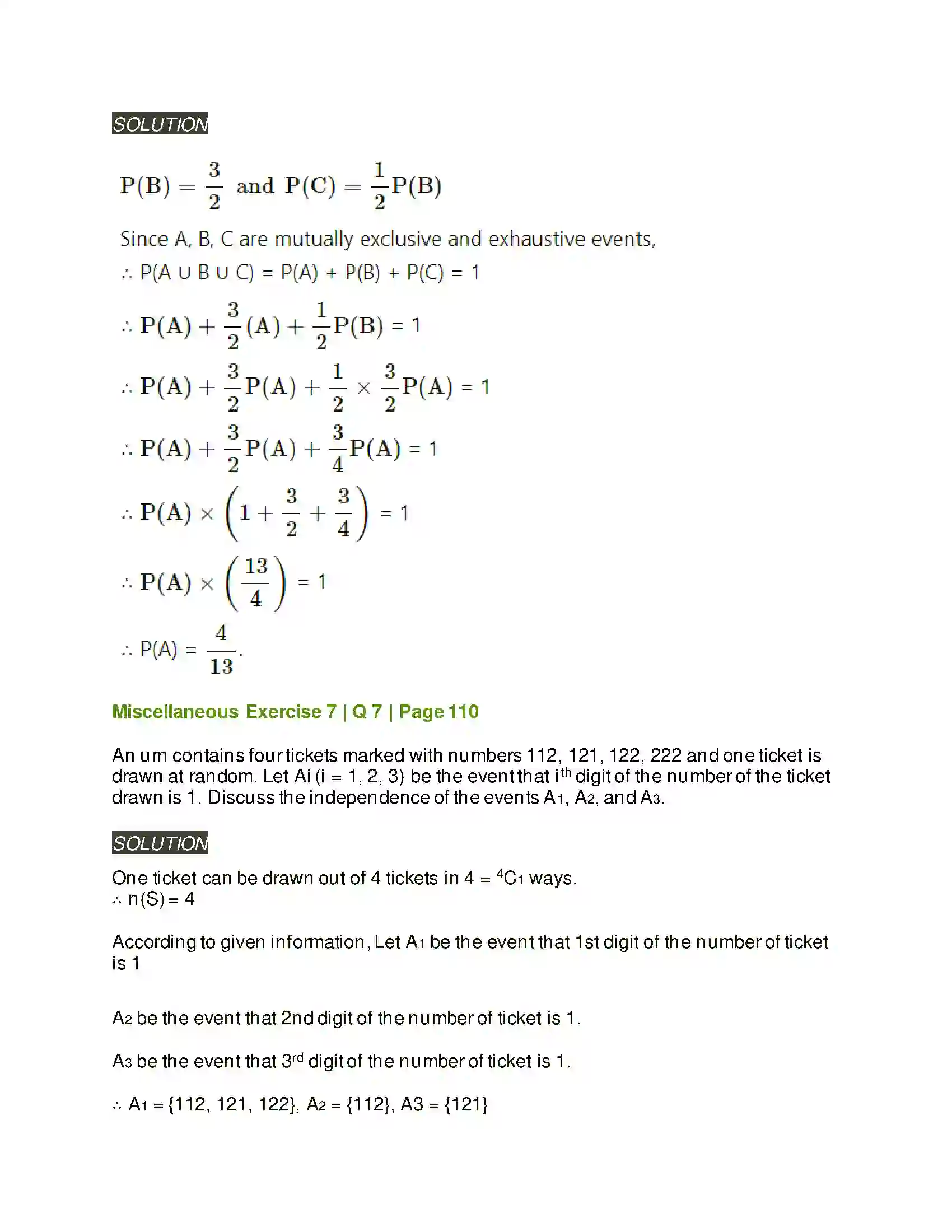 Maharashtra Board Class 11th Mathematics & Statistics - 2 Probability Solution 62