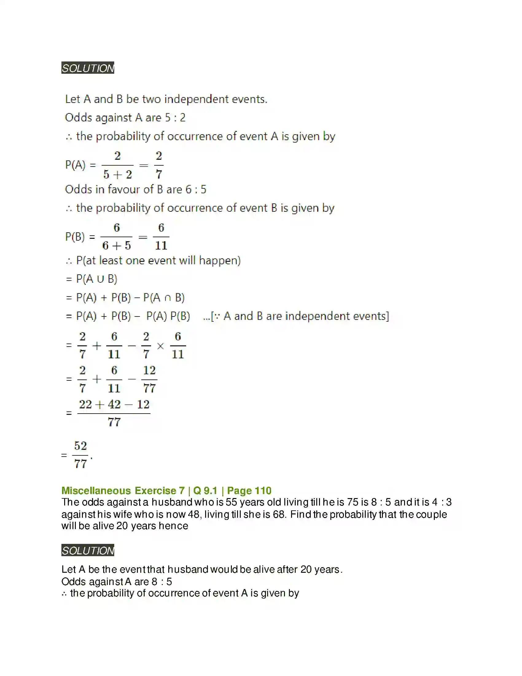 Maharashtra Board Class 11th Mathematics & Statistics - 2 Probability Solution 64
