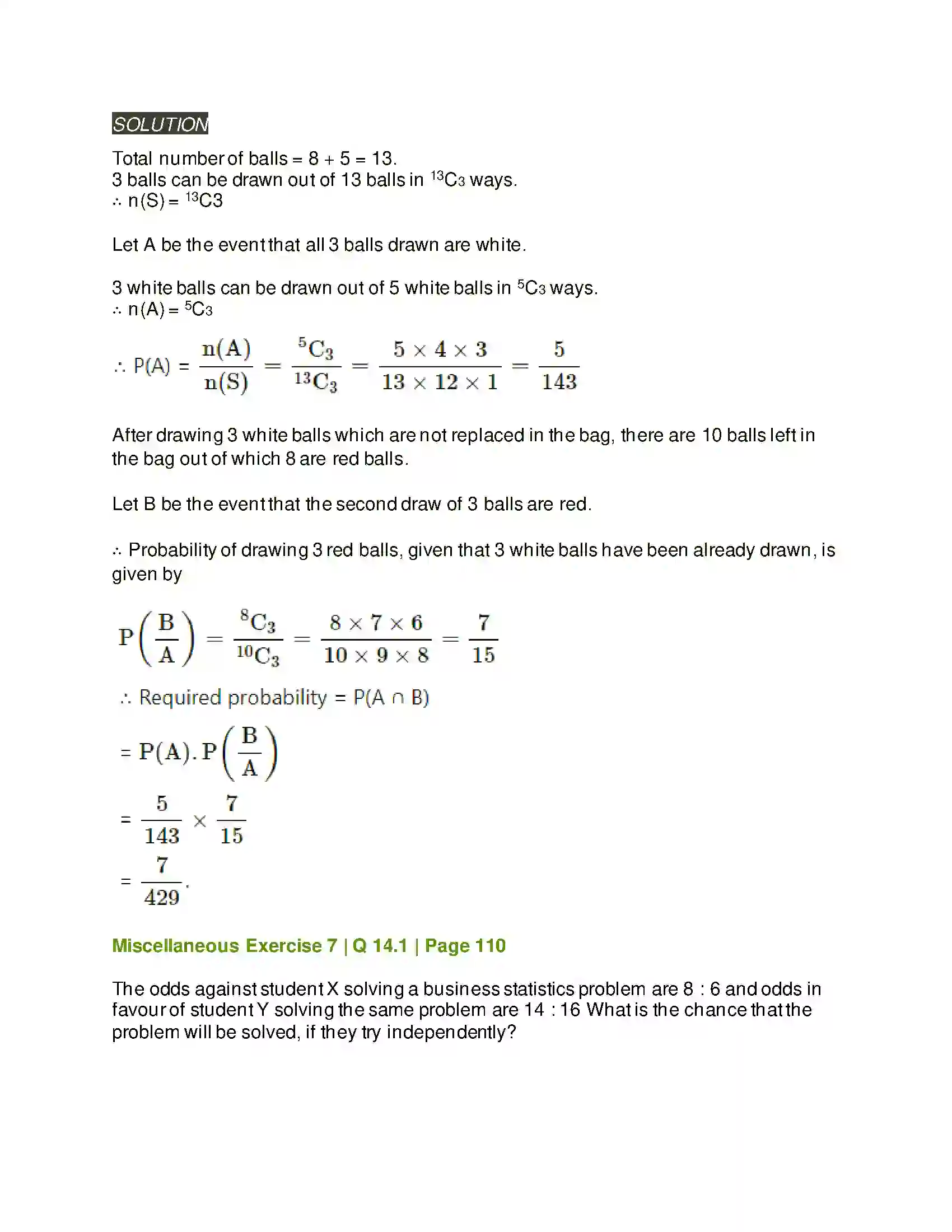 Maharashtra Board Class 11th Mathematics & Statistics - 2 Probability Solution 69