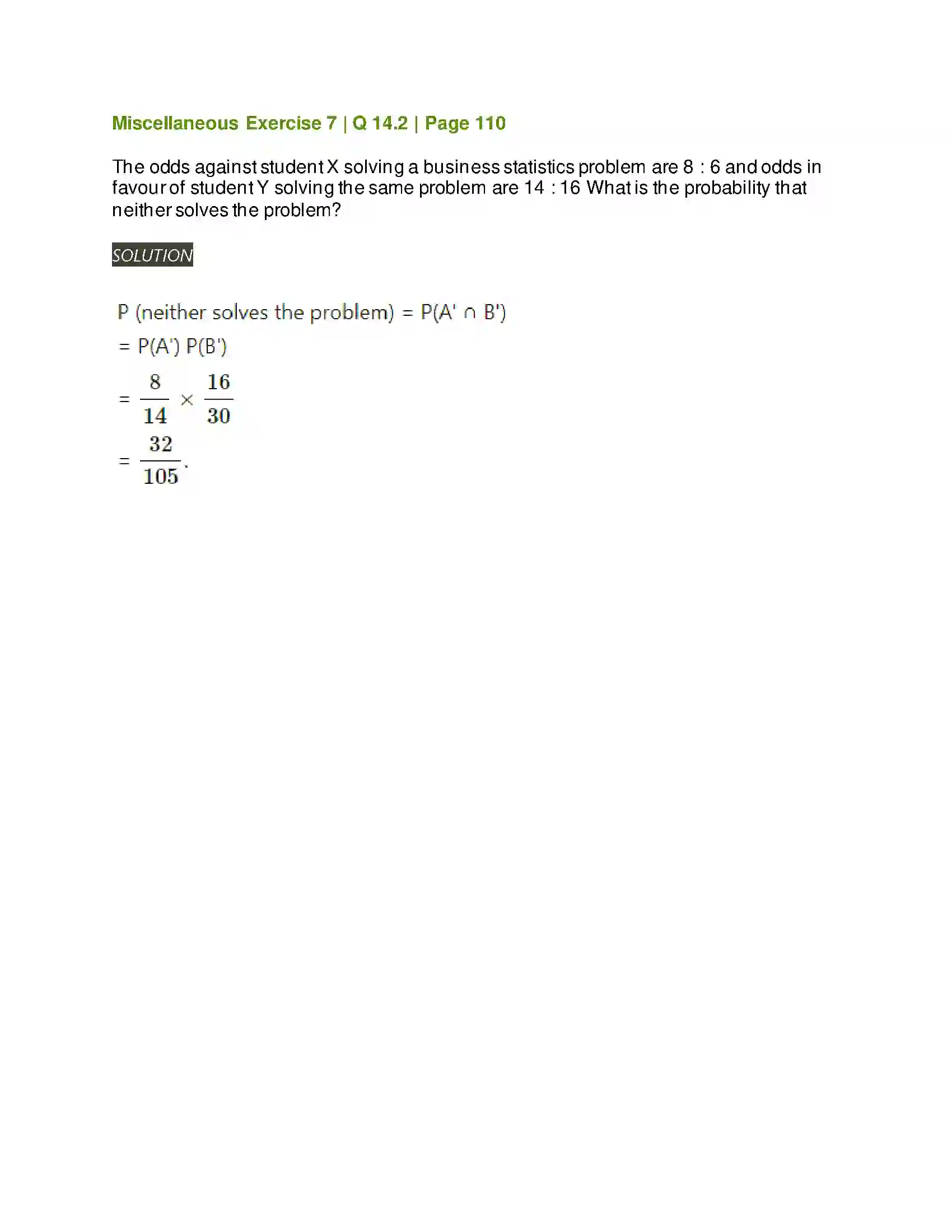 Maharashtra Board Class 11th Mathematics & Statistics - 2 Probability Solution 71