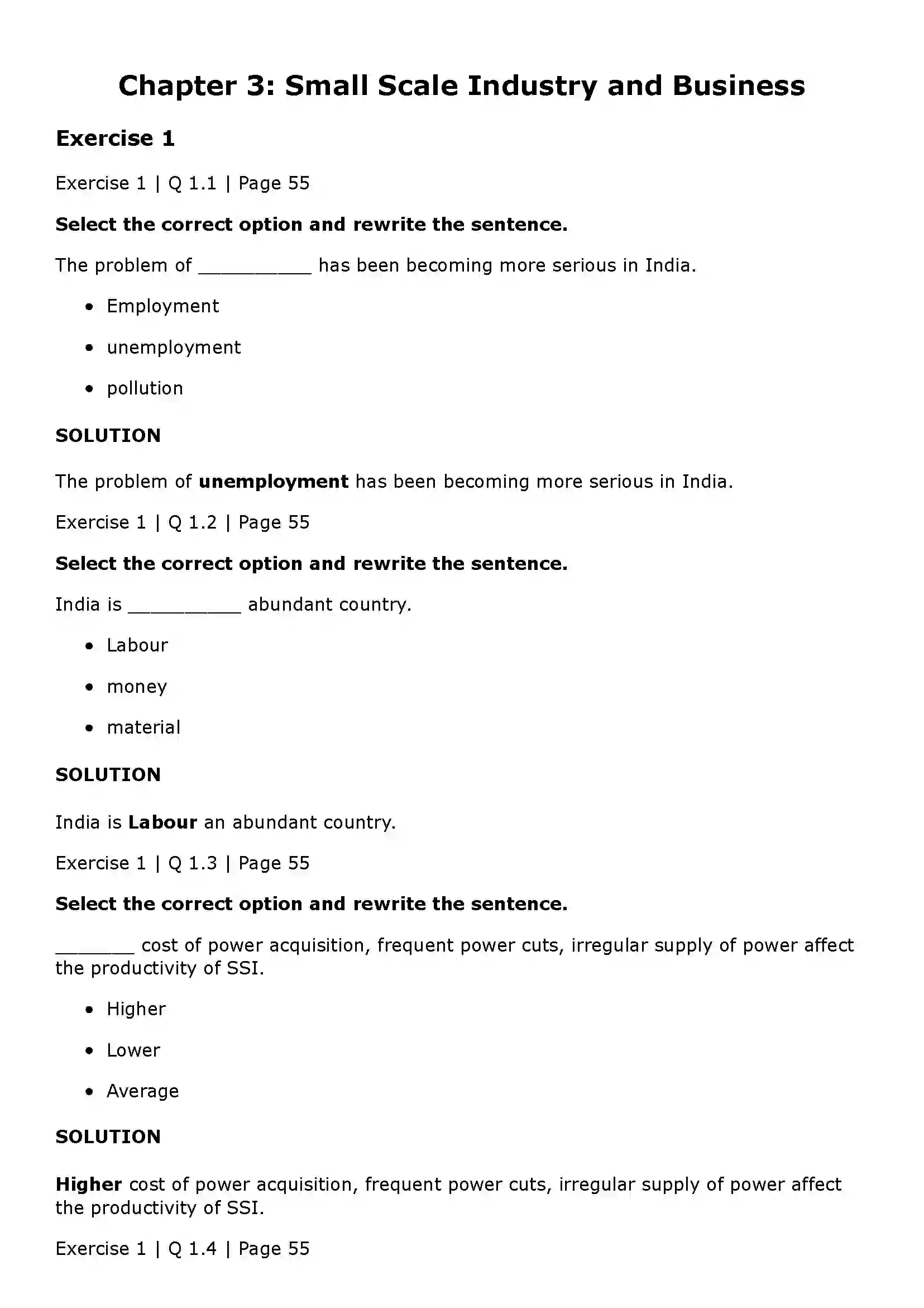 Maharashtra Board Class 11th Organisation of Commerce and Management (OC) Small Scale Industry and Business Solution 1