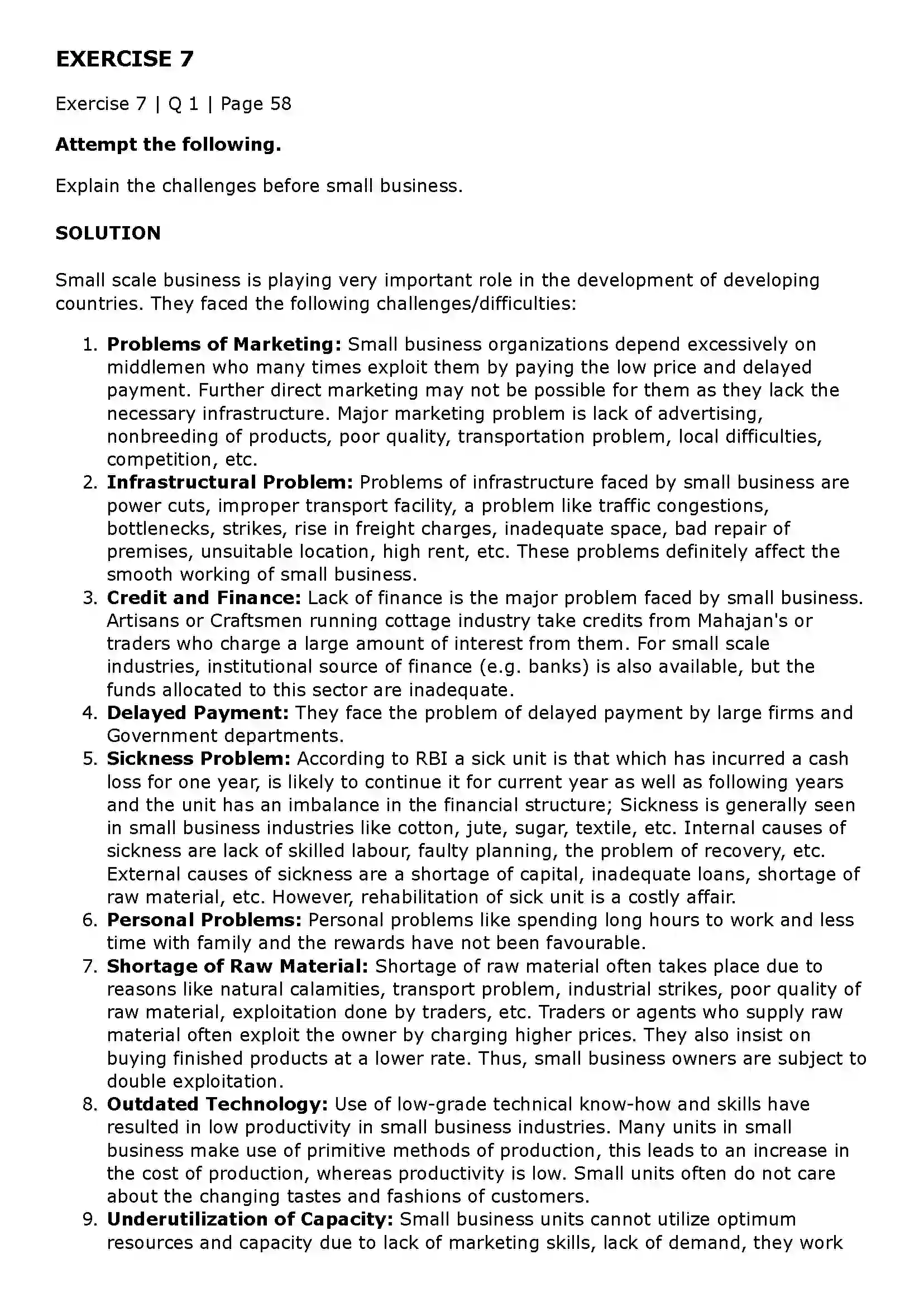 Maharashtra Board Class 11th Organisation of Commerce and Management (OC) Small Scale Industry and Business Solution 19
