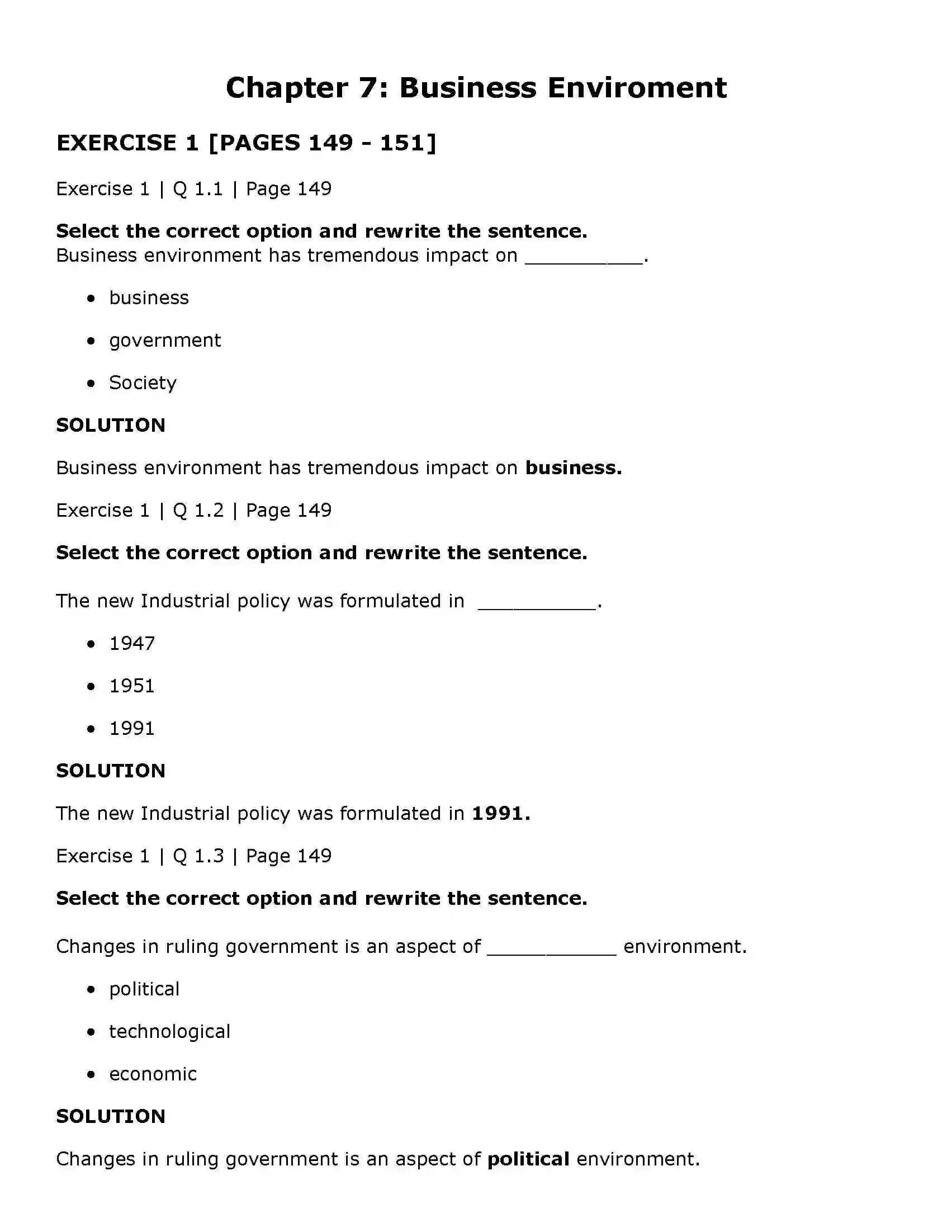 Maharashtra Board Class 11th Organisation of Commerce and Management (OC) Business Enviroment Solution 1