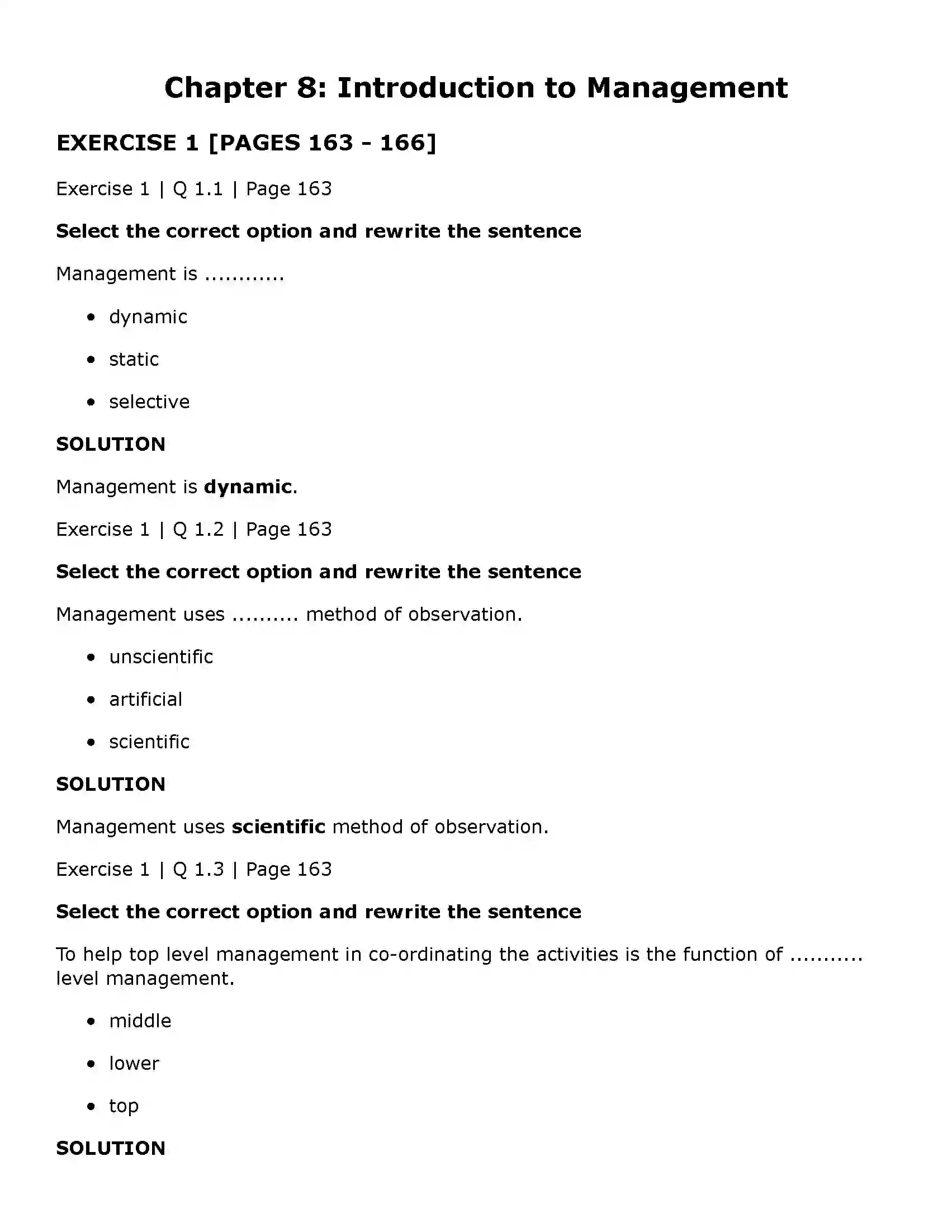 Maharashtra Board Class 11th Organisation of Commerce and Management (OC) Introduction to Management Solution 1