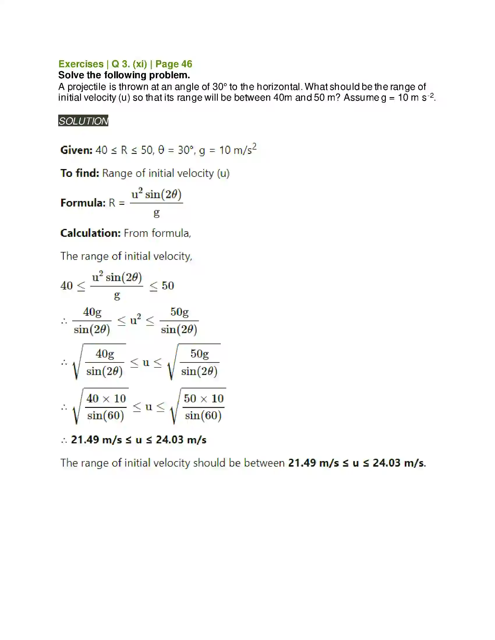Maharashtra Board Class 11th Physics Motion in a Plane Solution 21