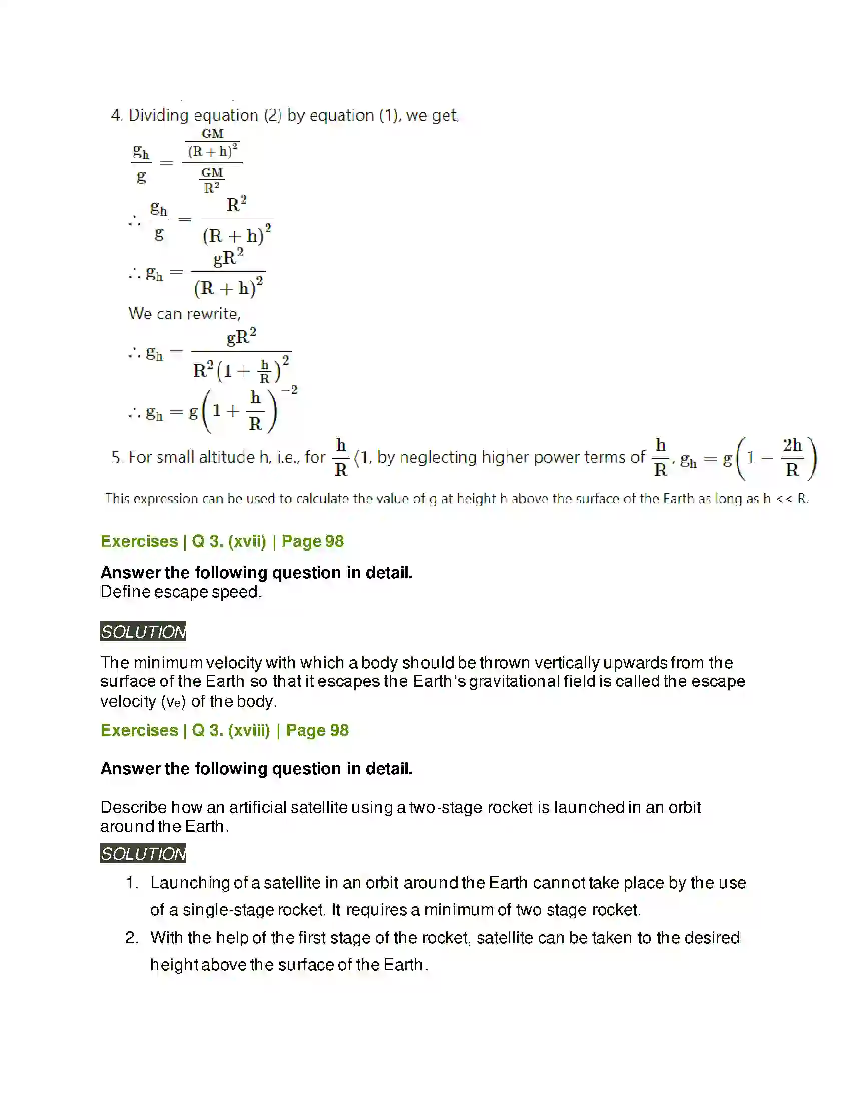 Maharashtra Board Class 11th Physics Gravitation Solution 18