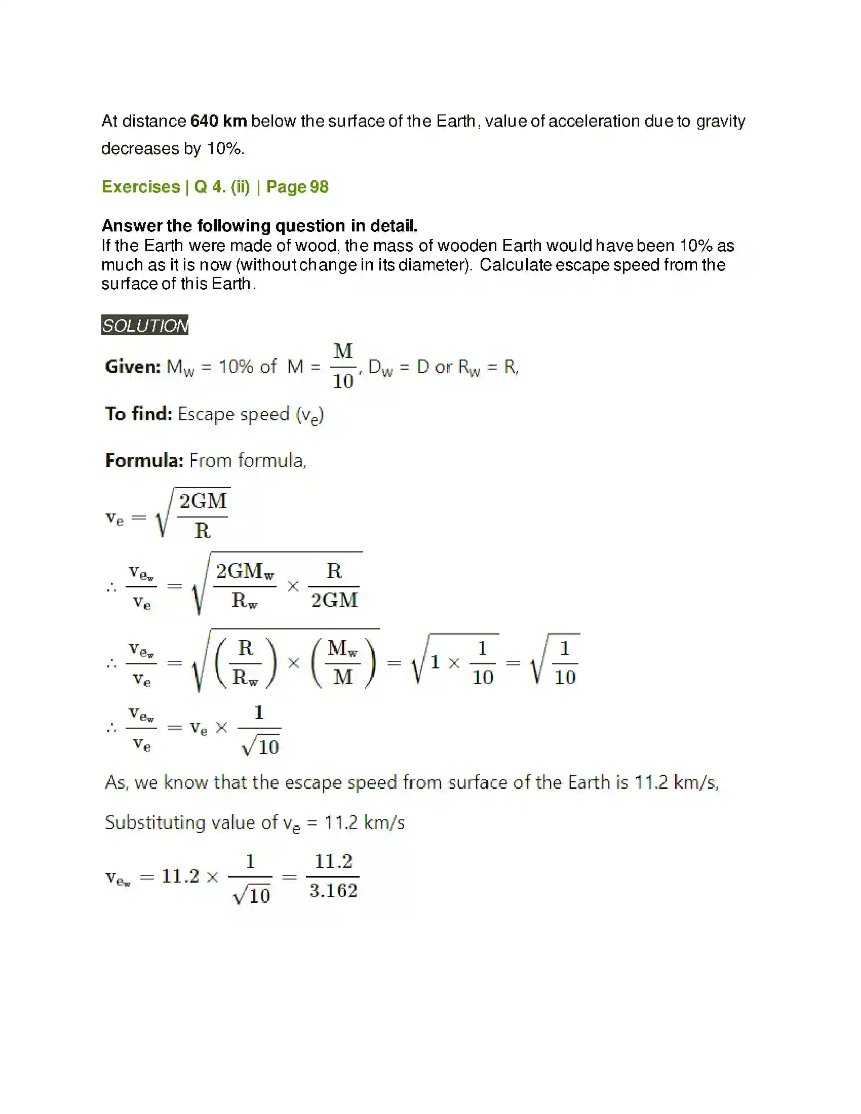 Maharashtra Board Class 11th Physics Gravitation Solution 20