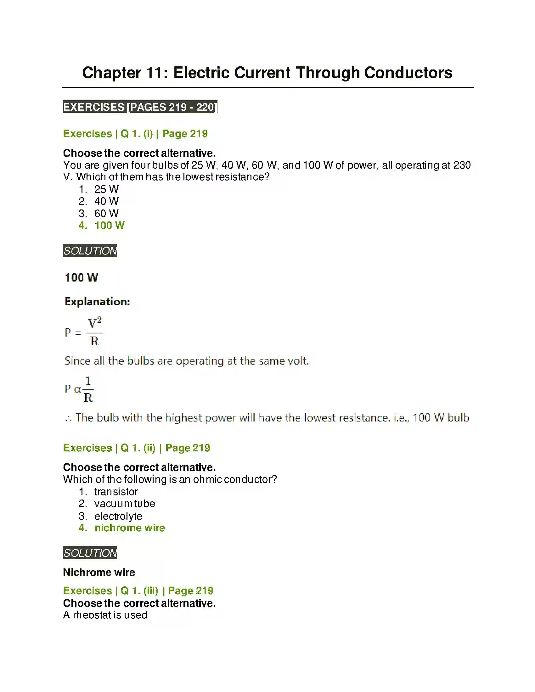 Maharashtra Board Class 11th Physics Electric Current Through Conductors Solution 1