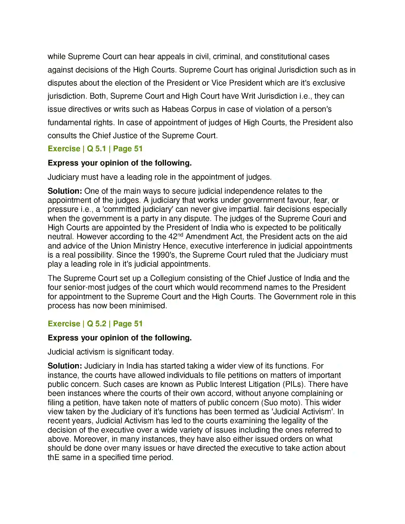Maharashtra Board Class 11th Political Science Role of the Judiciary Solution 4