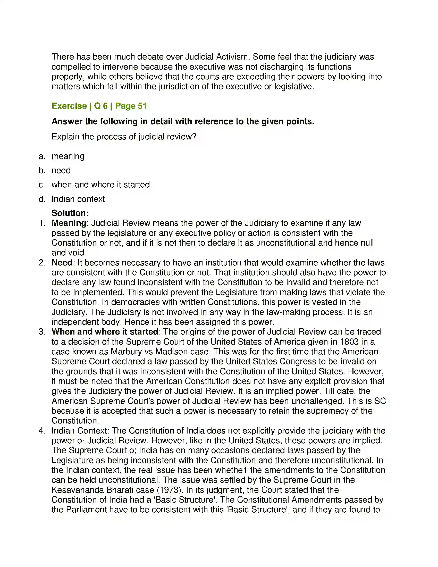 Maharashtra Board Class 11th Political Science Role of the Judiciary Solution 5