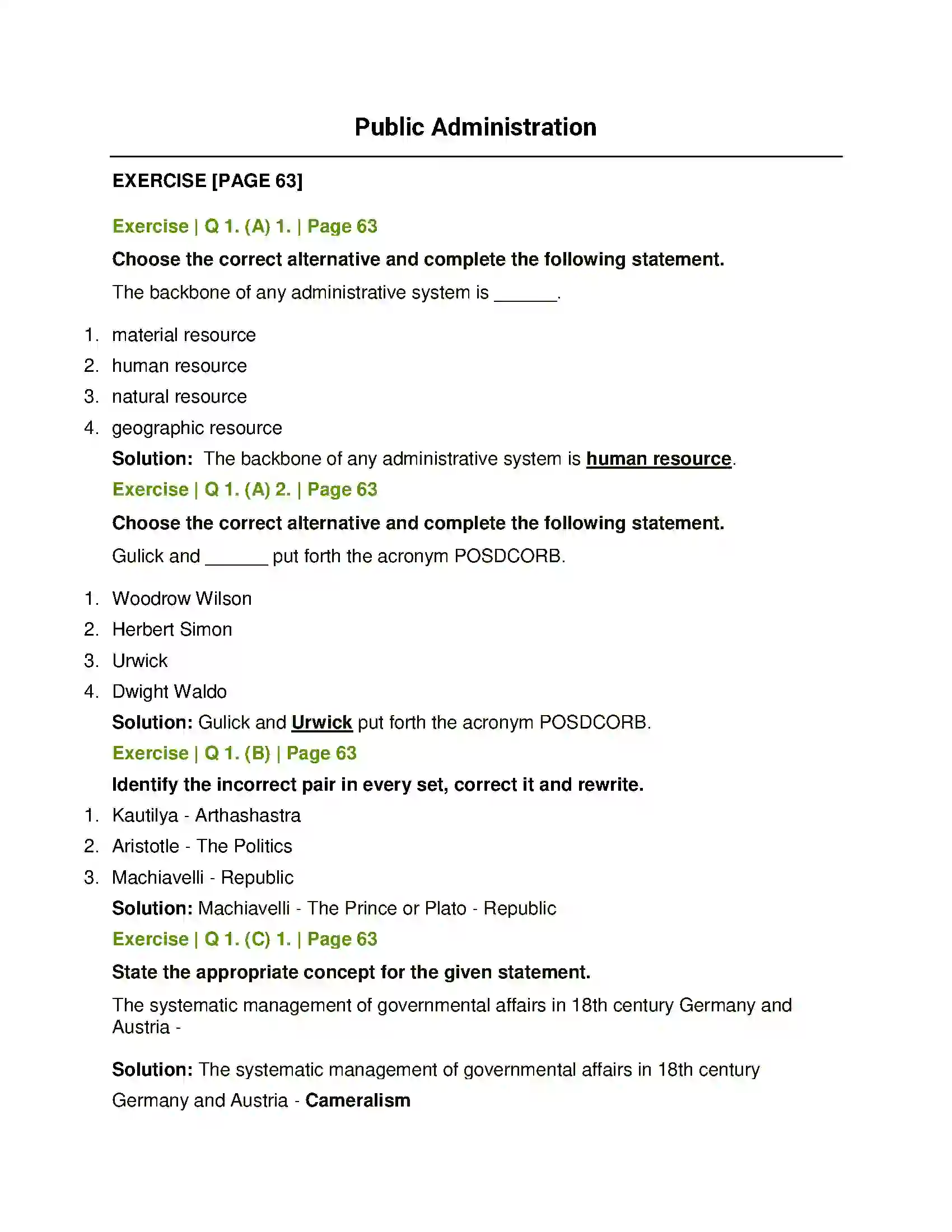 Maharashtra Board Class 11th Political Science Public Administration Solution 1